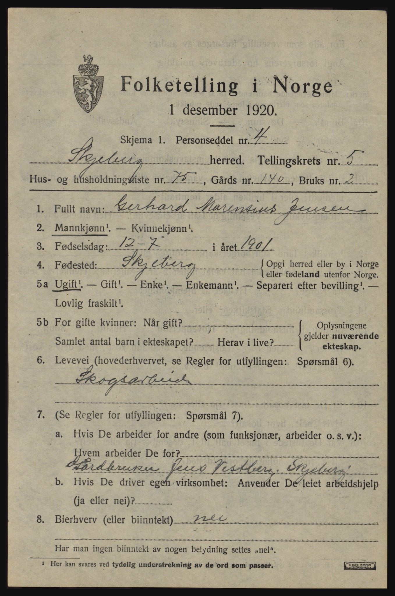 SAO, 1920 census for Skjeberg, 1920, p. 6579