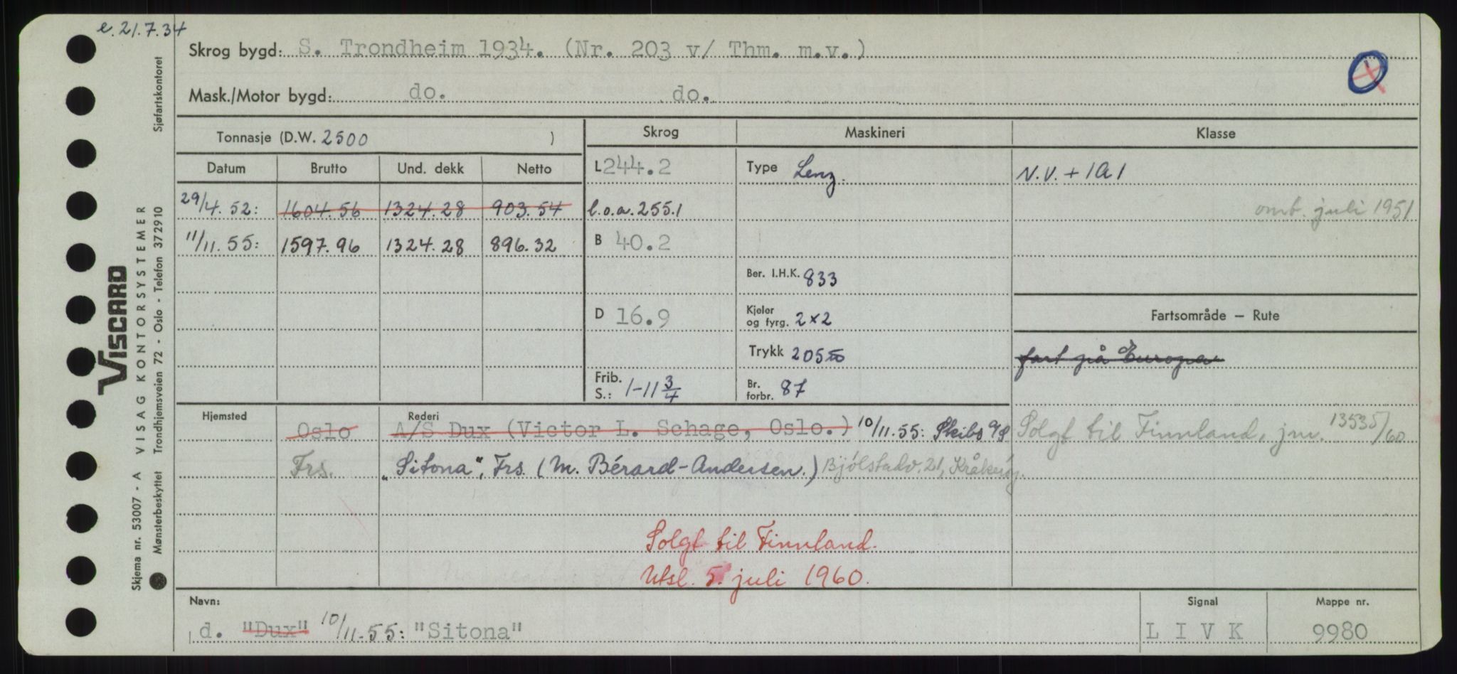 Sjøfartsdirektoratet med forløpere, Skipsmålingen, RA/S-1627/H/Hd/L0033: Fartøy, Sevi-Sjø, p. 293