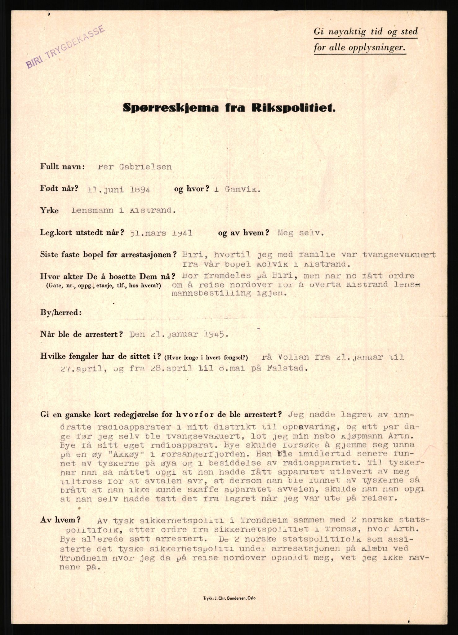Rikspolitisjefen, AV/RA-S-1560/L/L0004: Eriksen, Alf - Geving, Øivind, 1940-1945, p. 1049
