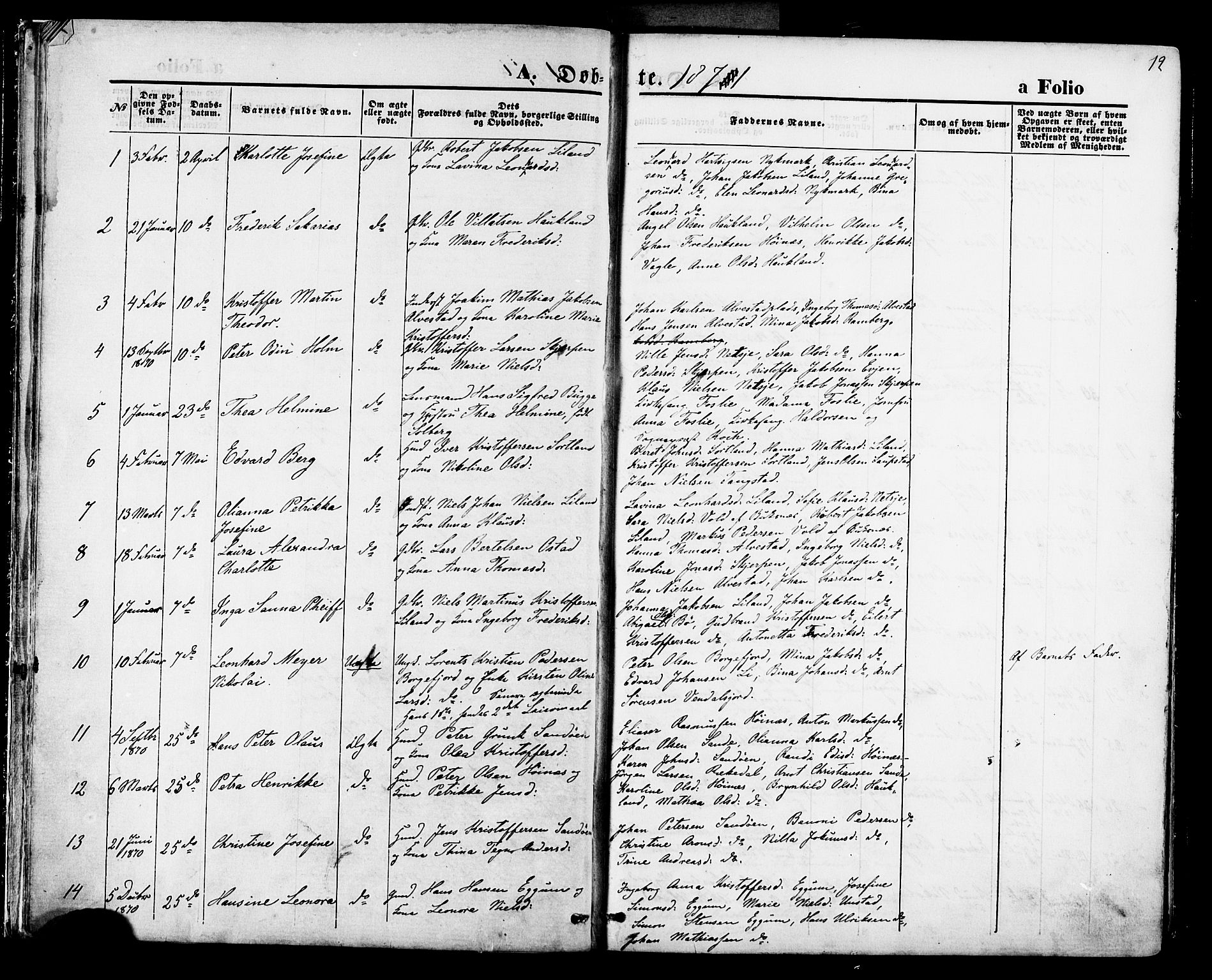 Ministerialprotokoller, klokkerbøker og fødselsregistre - Nordland, SAT/A-1459/880/L1132: Parish register (official) no. 880A06, 1869-1887, p. 12