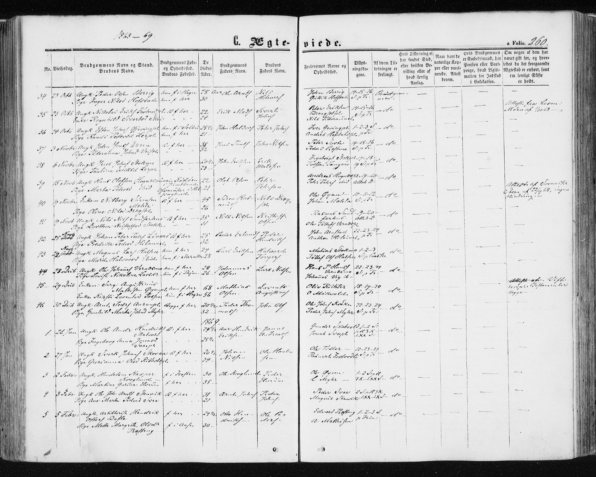 Ministerialprotokoller, klokkerbøker og fødselsregistre - Nord-Trøndelag, SAT/A-1458/709/L0075: Parish register (official) no. 709A15, 1859-1870, p. 260