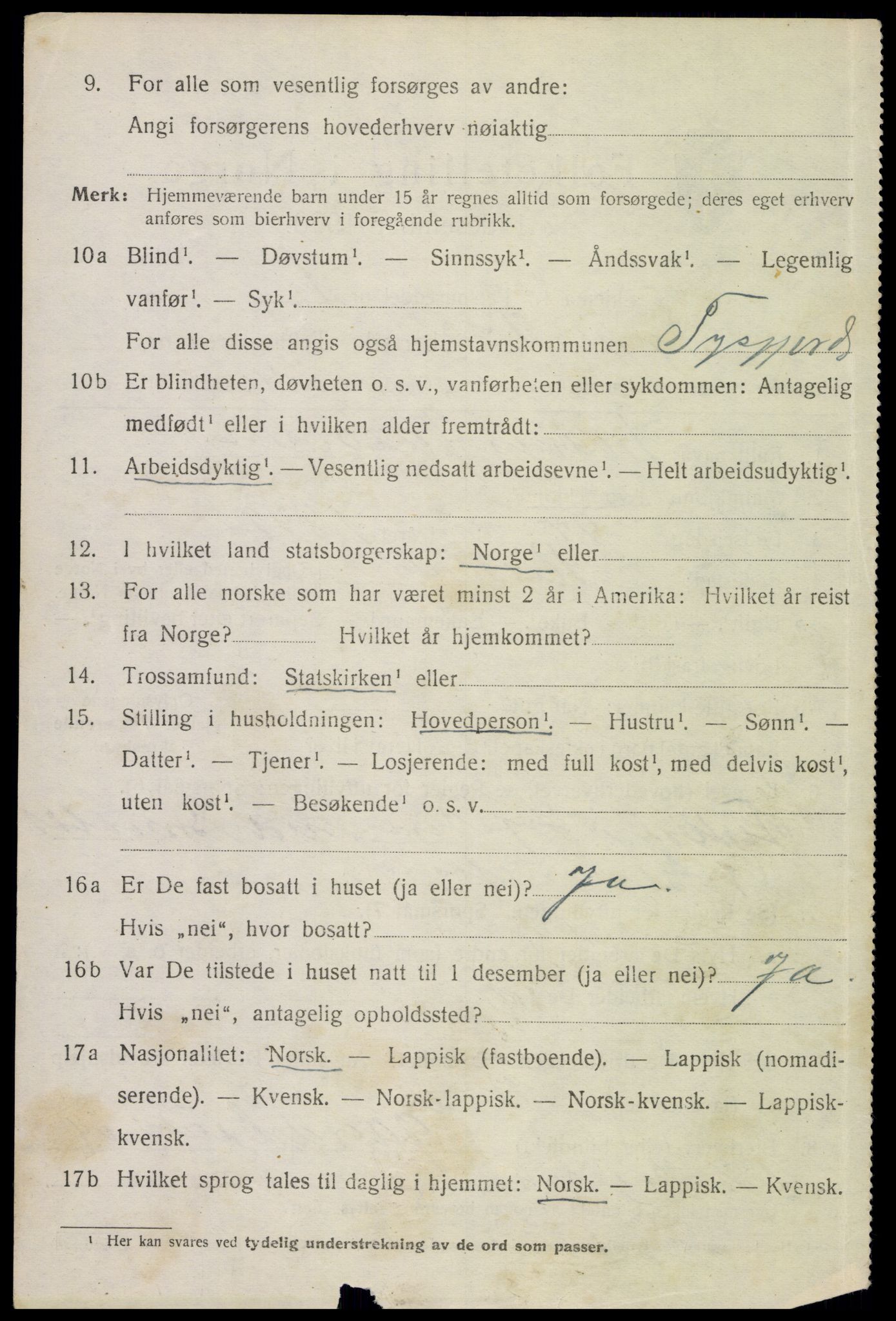 SAT, 1920 census for Tysfjord, 1920, p. 3166