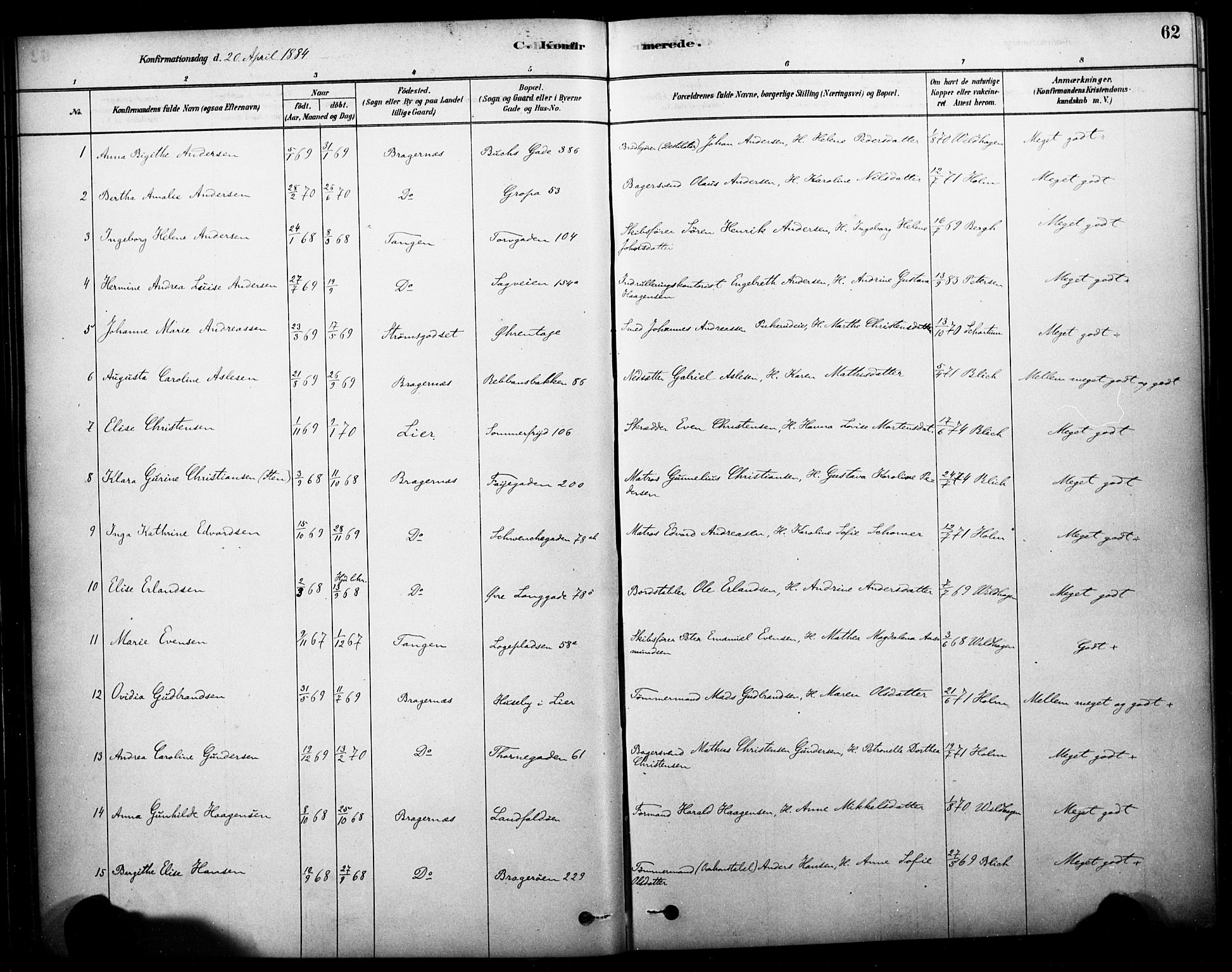 Bragernes kirkebøker, AV/SAKO-A-6/F/Fc/L0005: Parish register (official) no. III 5, 1878-1890, p. 62