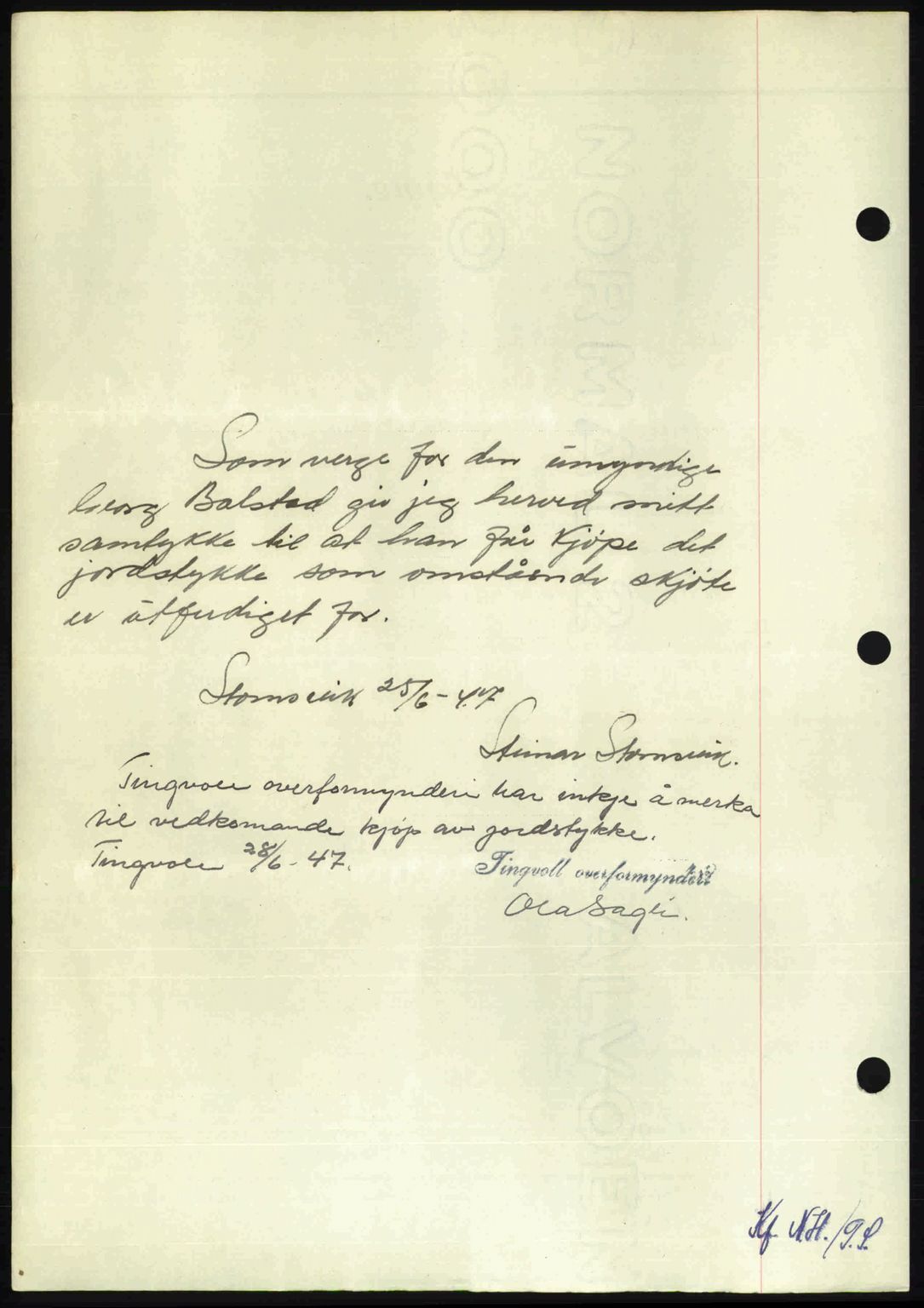 Nordmøre sorenskriveri, AV/SAT-A-4132/1/2/2Ca: Mortgage book no. A105, 1947-1947, Diary no: : 1425/1947