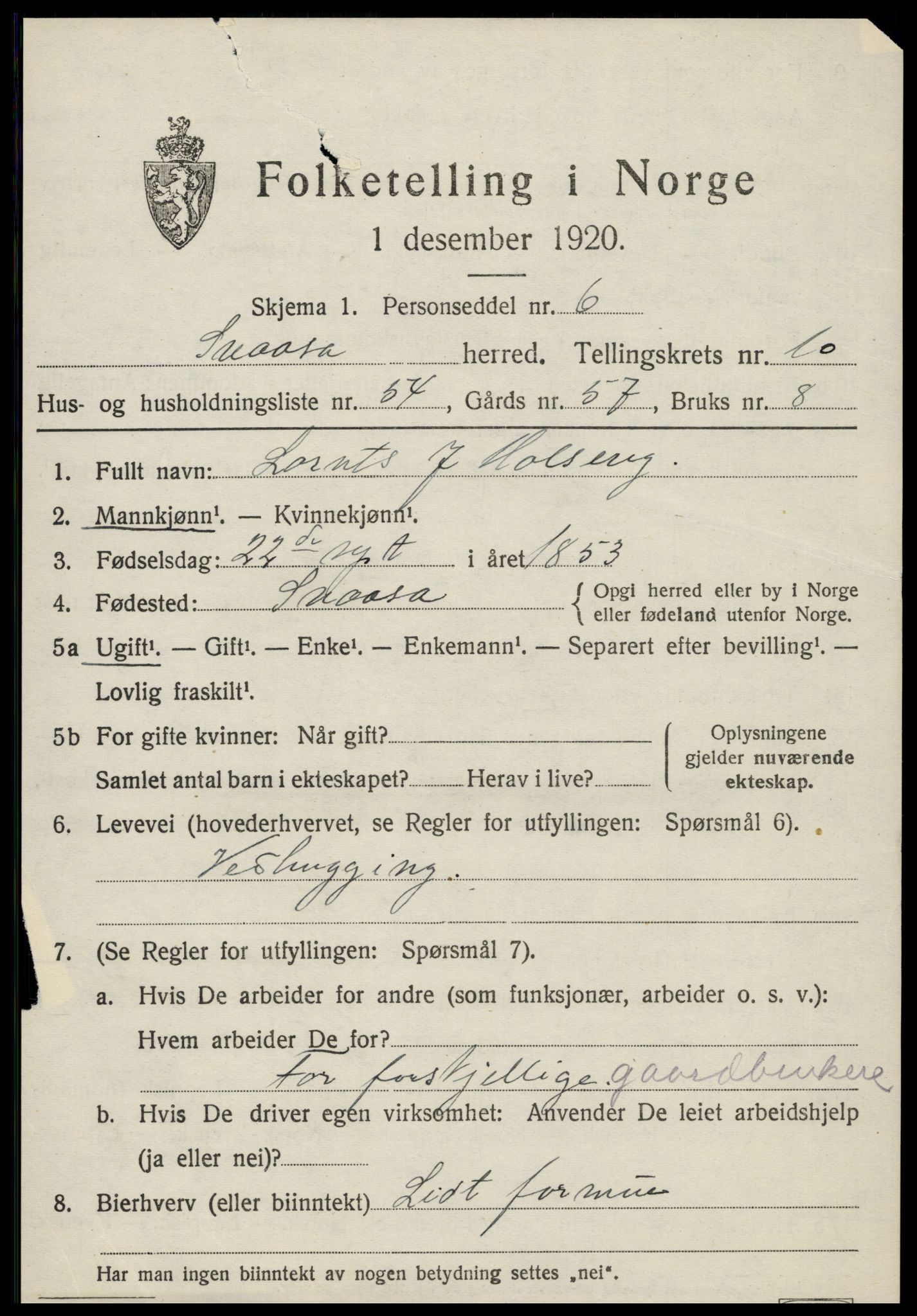 SAT, 1920 census for Snåsa, 1920, p. 4946