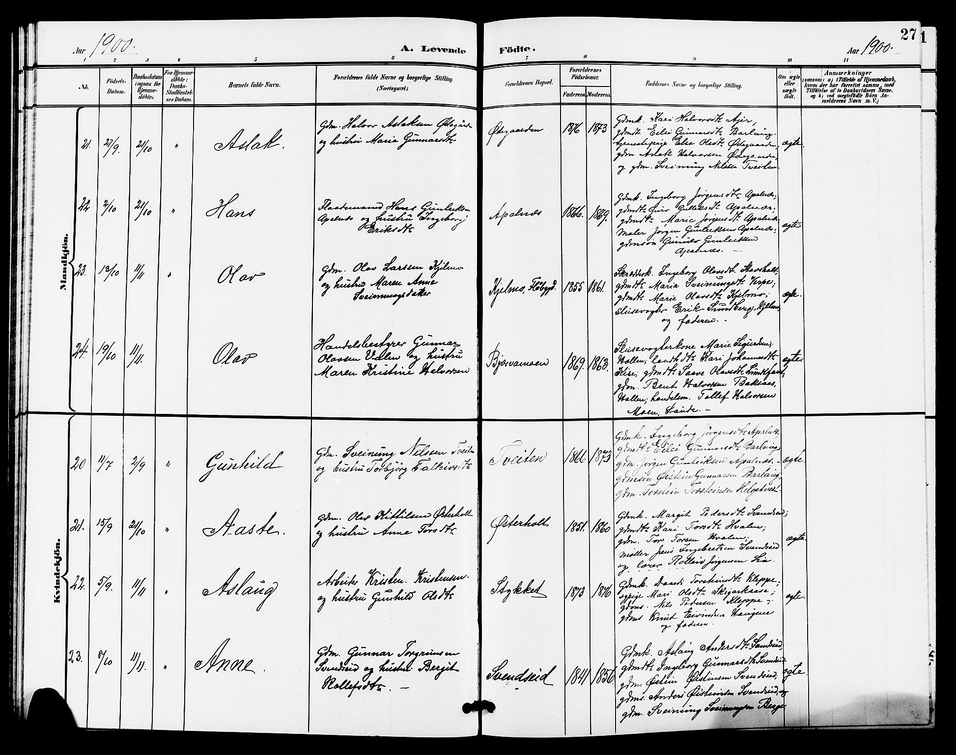 Lunde kirkebøker, AV/SAKO-A-282/G/Ga/L0003: Parish register (copy) no. I 3, 1896-1905, p. 27