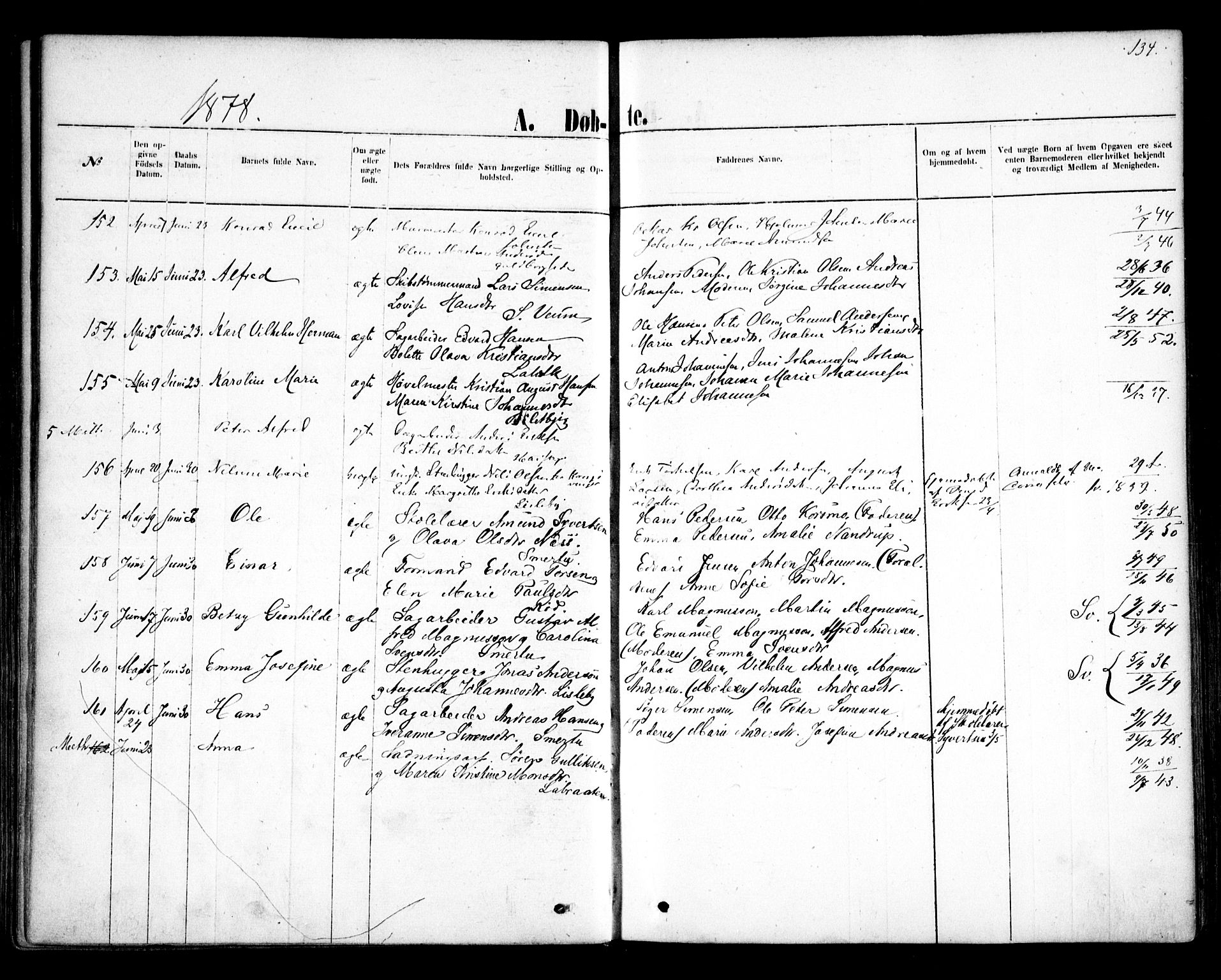 Glemmen prestekontor Kirkebøker, AV/SAO-A-10908/F/Fa/L0009: Parish register (official) no. 9, 1871-1878, p. 134