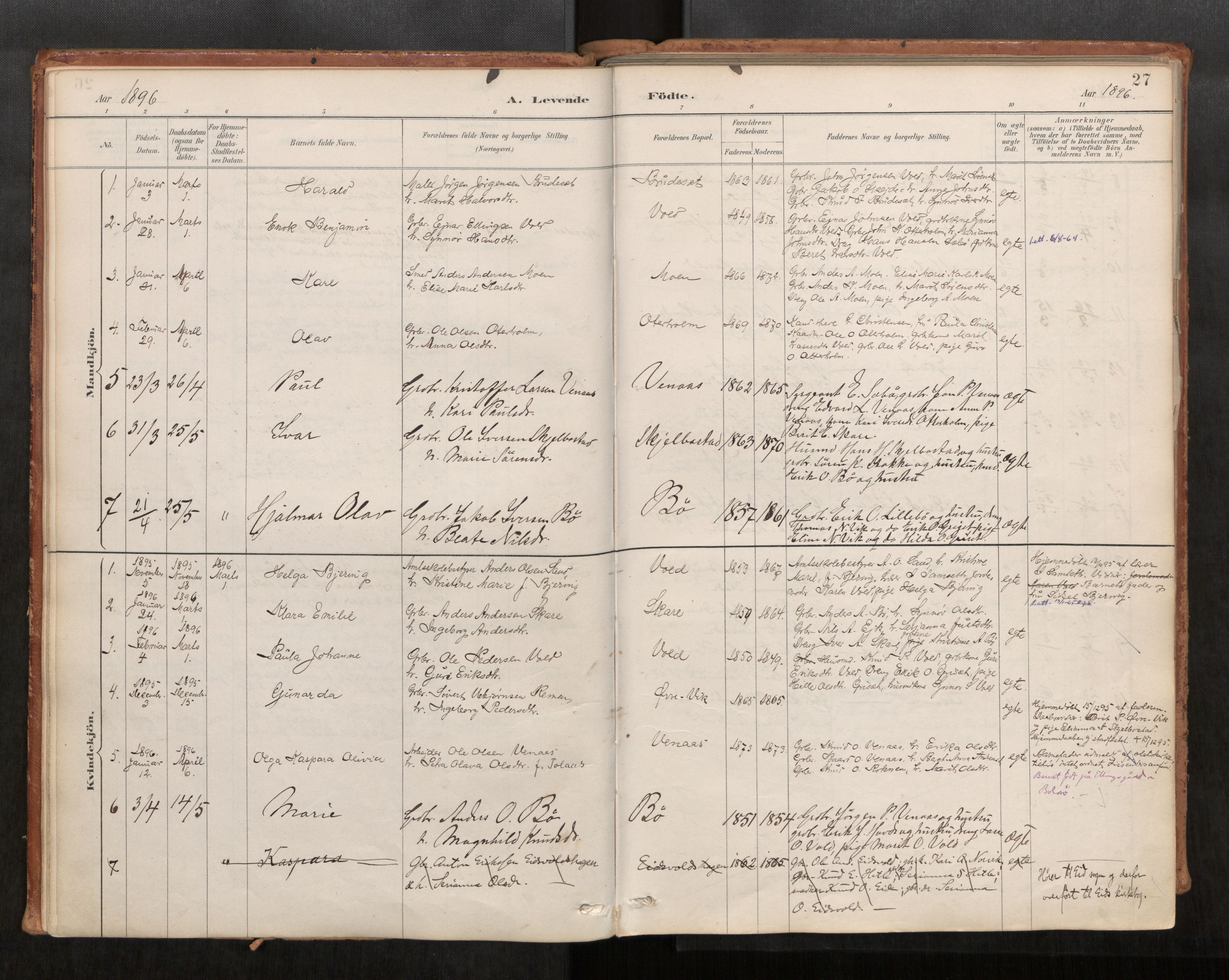 Ministerialprotokoller, klokkerbøker og fødselsregistre - Møre og Romsdal, SAT/A-1454/543/L0568: Parish register (official) no. 543A03, 1885-1915, p. 27