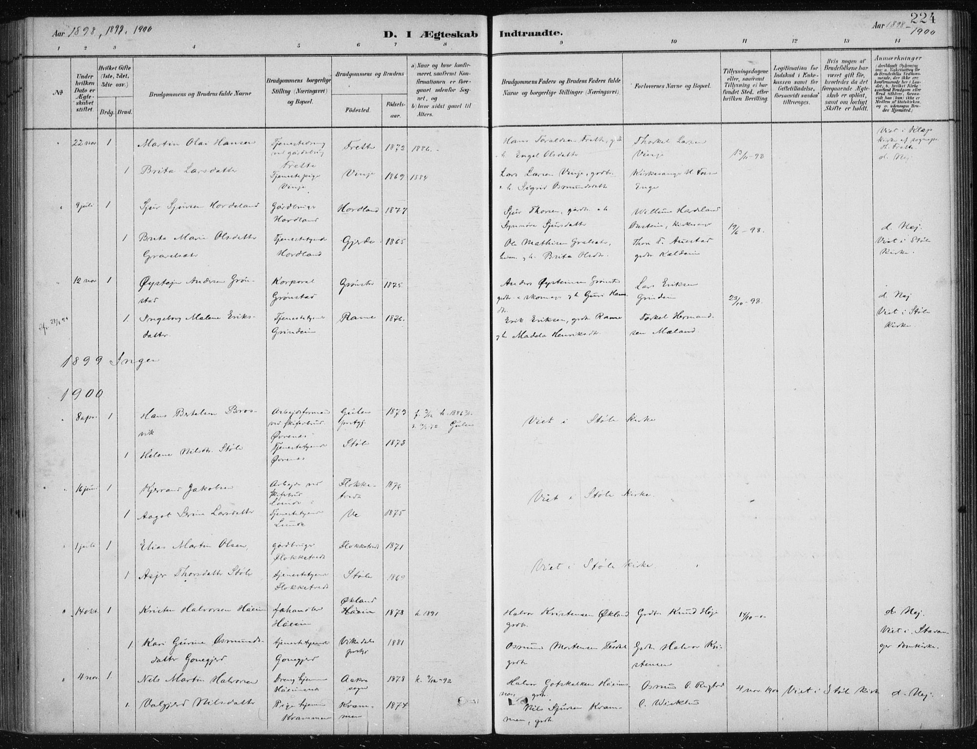 Etne sokneprestembete, AV/SAB-A-75001/H/Haa: Parish register (official) no. D  1, 1879-1919, p. 224