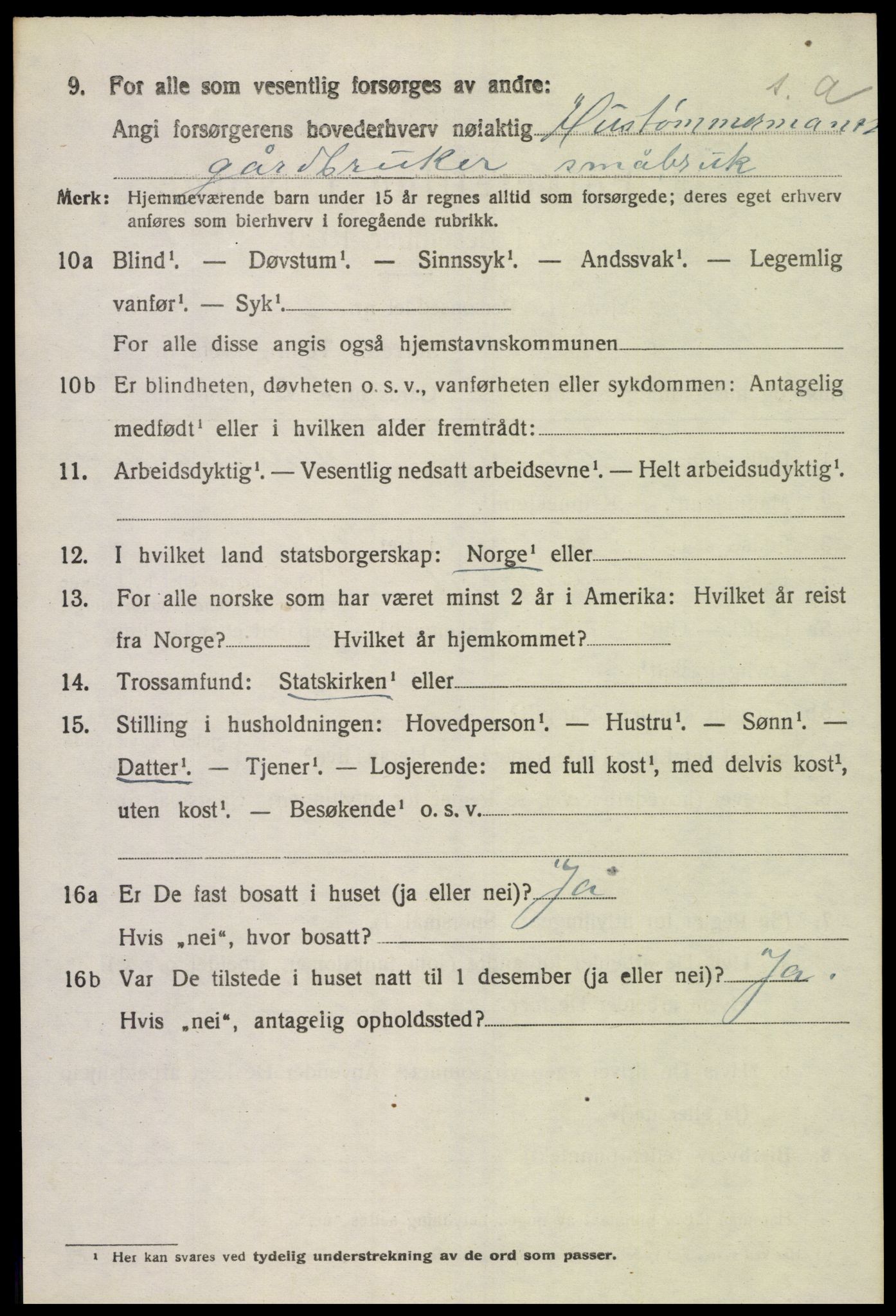 SAK, 1920 census for Sør-Audnedal, 1920, p. 3278