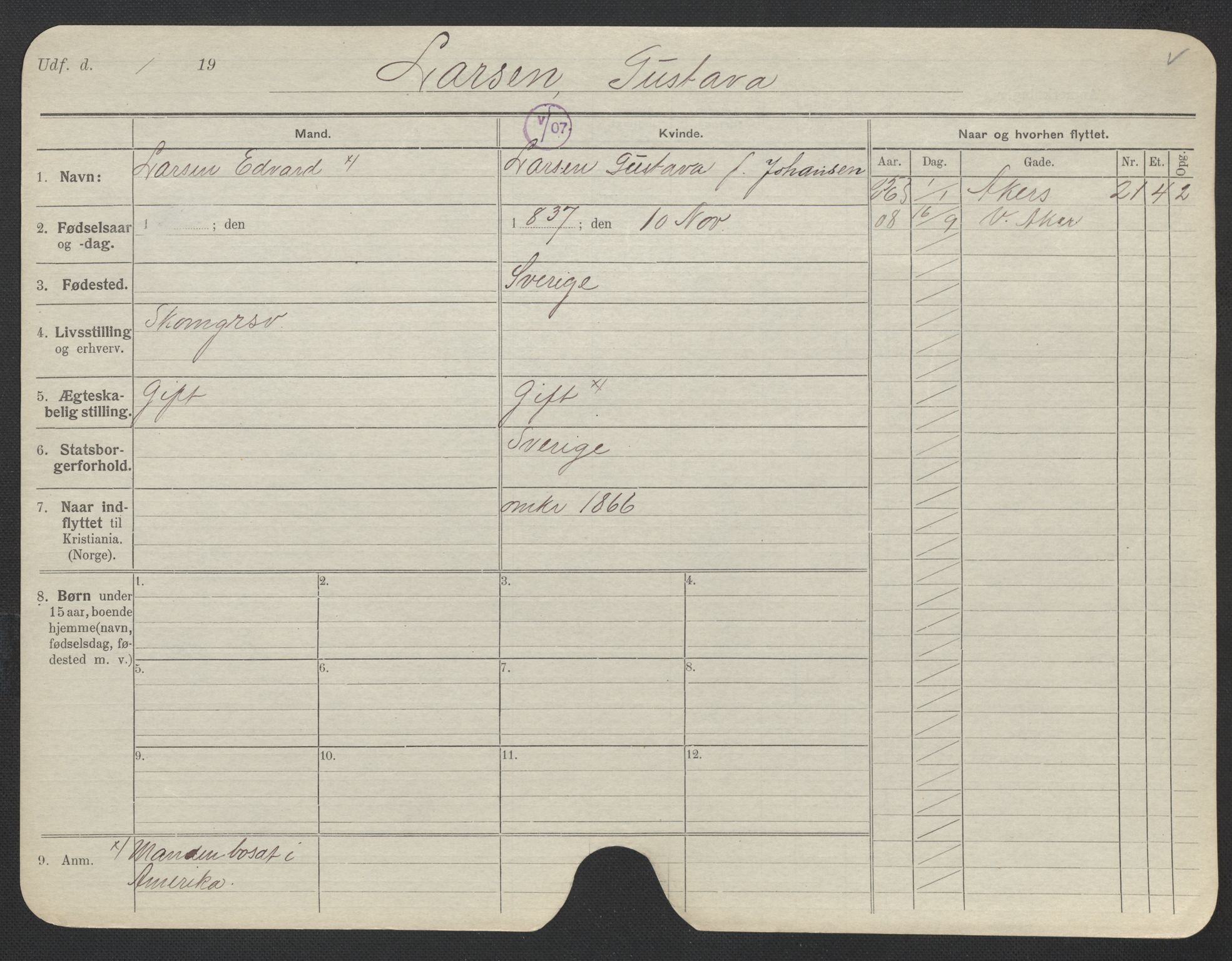 Oslo folkeregister, Registerkort, AV/SAO-A-11715/F/Fa/Fac/L0019: Kvinner, 1906-1914, p. 900a