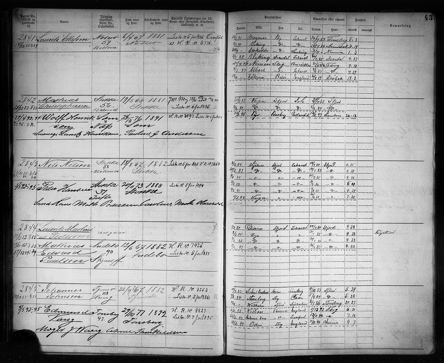 Tønsberg innrulleringskontor, AV/SAKO-A-786/F/Fb/L0007: Annotasjonsrulle Patent nr. 2636-5150, 1881-1892, p. 44