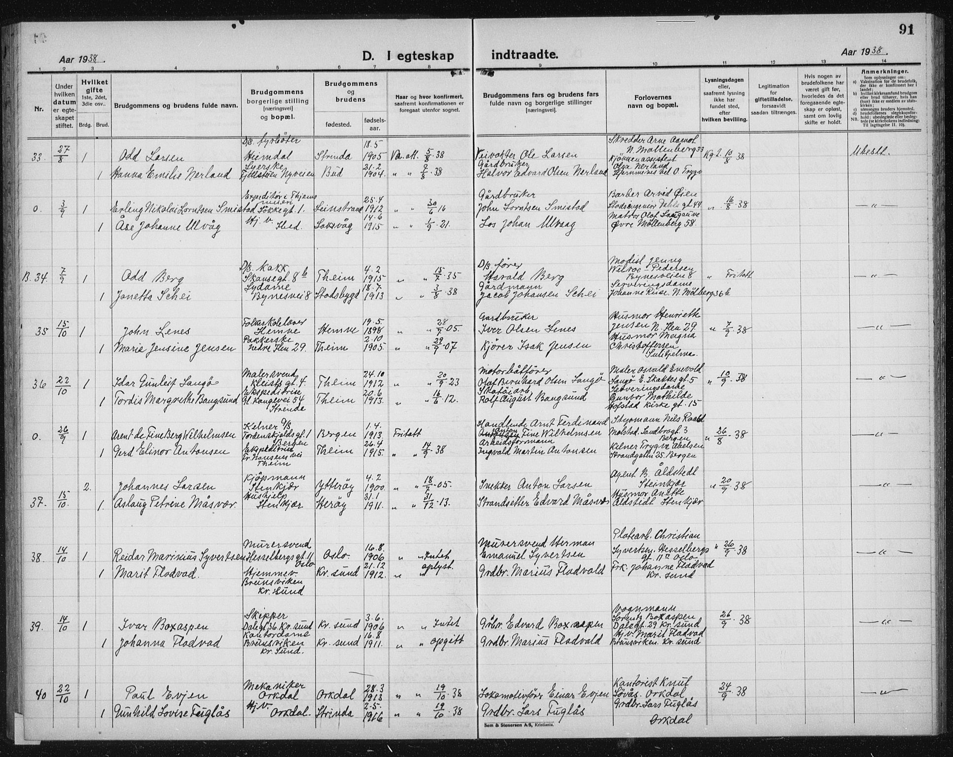 Ministerialprotokoller, klokkerbøker og fødselsregistre - Sør-Trøndelag, AV/SAT-A-1456/603/L0176: Parish register (copy) no. 603C04, 1923-1941, p. 91