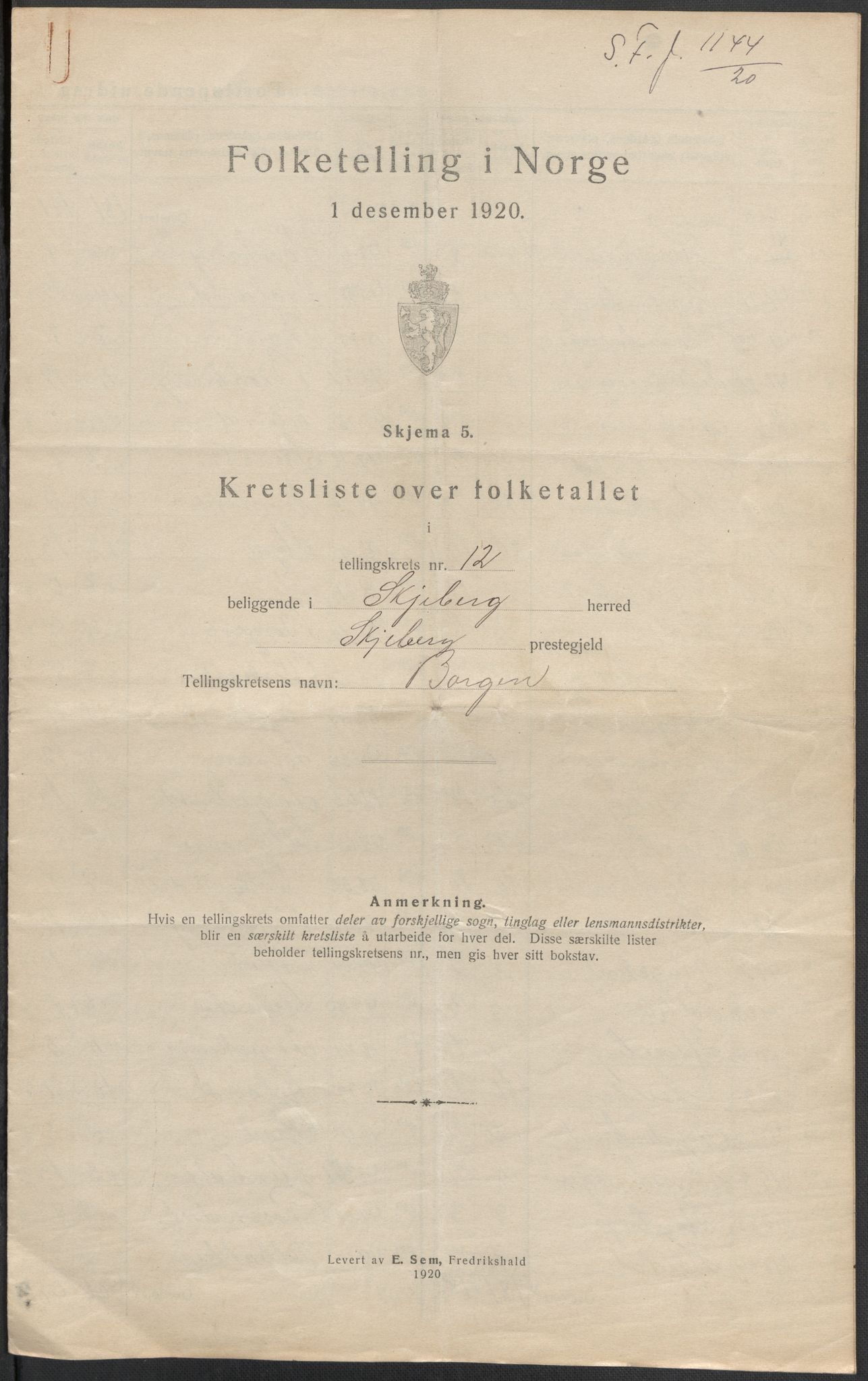 SAO, 1920 census for Skjeberg, 1920, p. 44