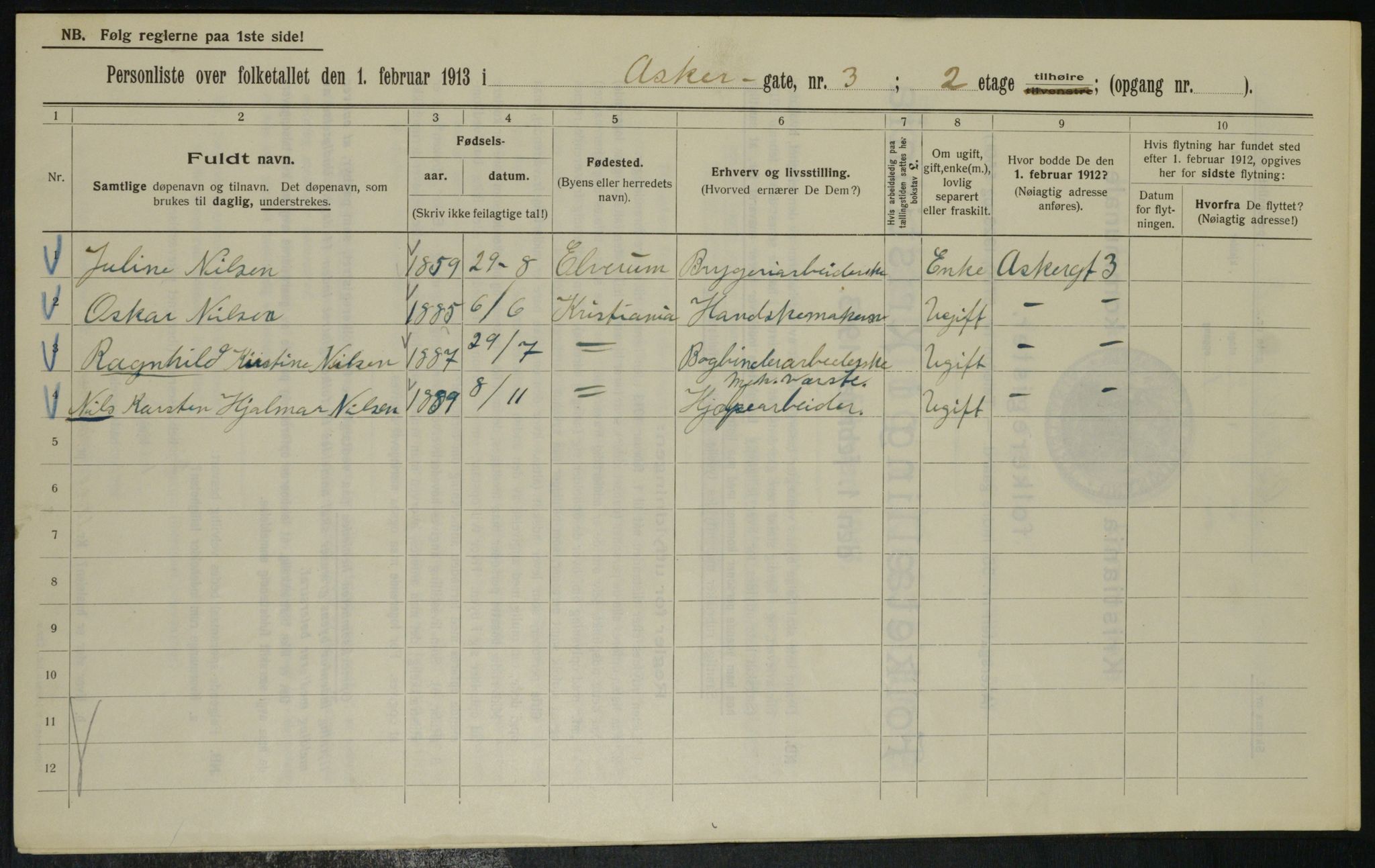 OBA, Municipal Census 1913 for Kristiania, 1913, p. 2432