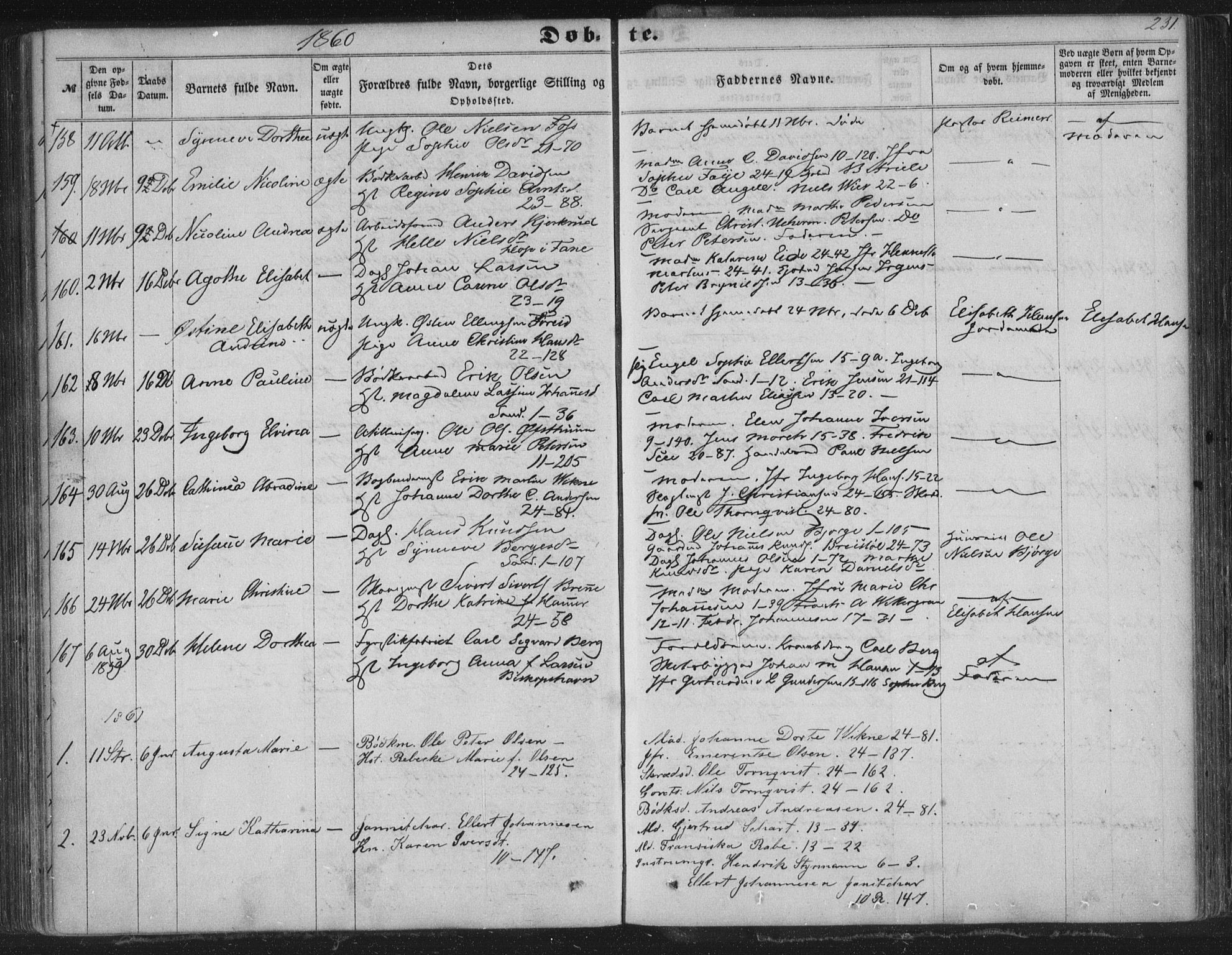 Korskirken sokneprestembete, SAB/A-76101/H/Haa/L0018: Parish register (official) no. B 4, 1857-1866, p. 231