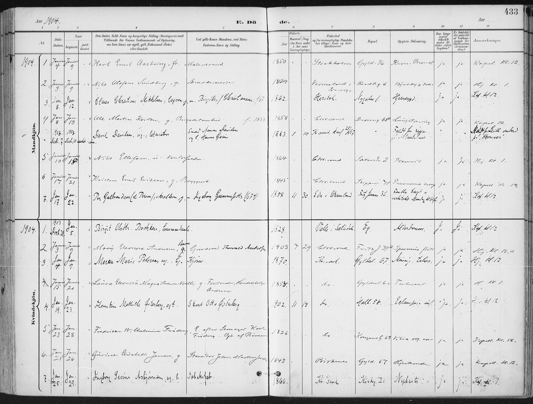 Kristiansand domprosti, AV/SAK-1112-0006/F/Fa/L0021: Parish register (official) no. A 20, 1898-1908, p. 433