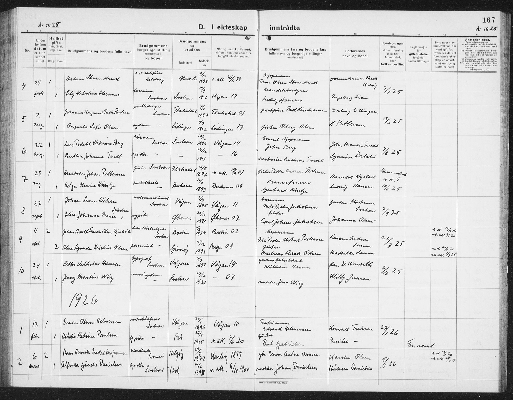 Ministerialprotokoller, klokkerbøker og fødselsregistre - Nordland, SAT/A-1459/877/L1117: Parish register (copy) no. 877C01, 1923-1942, p. 167