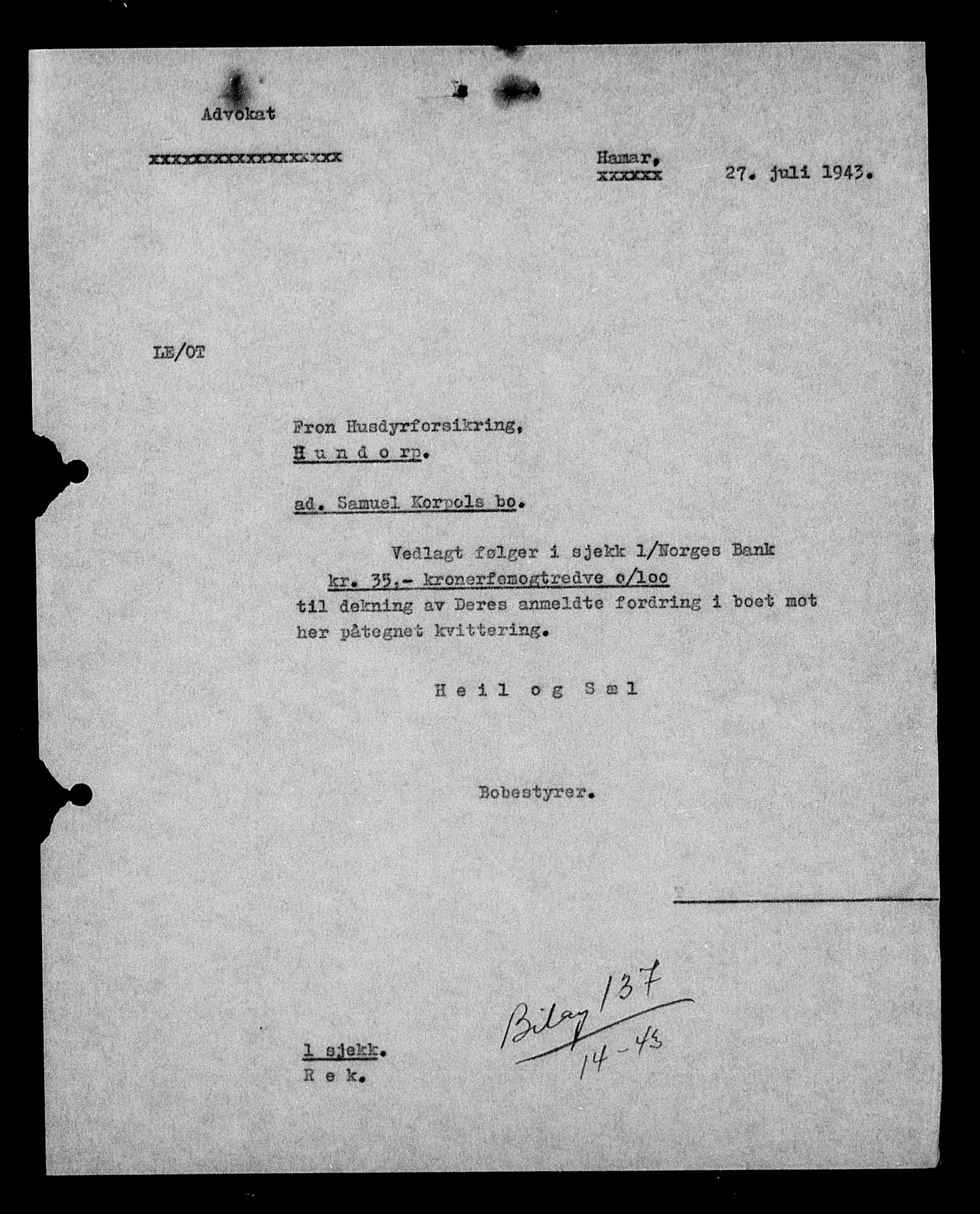 Justisdepartementet, Tilbakeføringskontoret for inndratte formuer, AV/RA-S-1564/H/Hc/Hcc/L0949: --, 1945-1947, p. 532