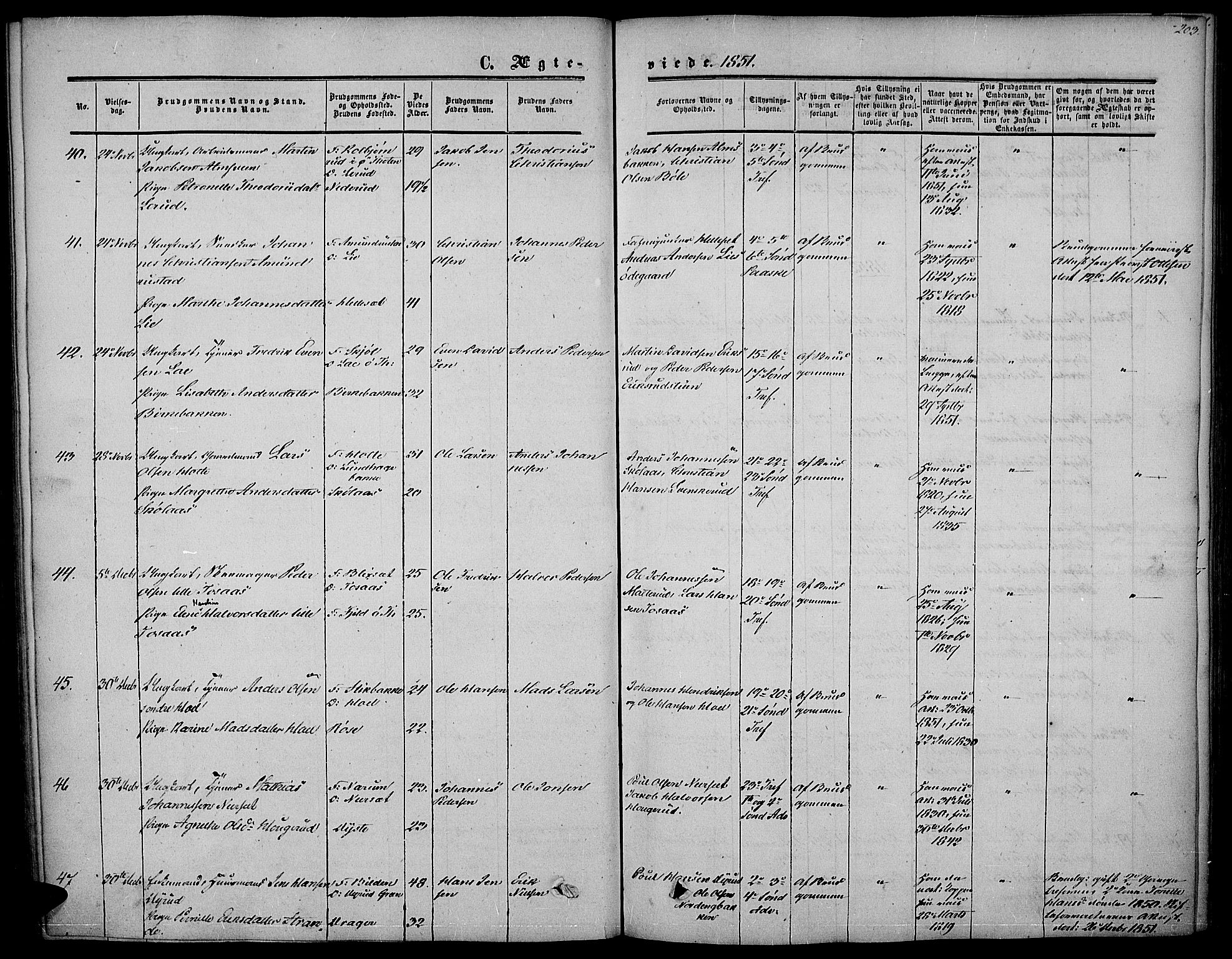Vestre Toten prestekontor, SAH/PREST-108/H/Ha/Haa/L0005: Parish register (official) no. 5, 1850-1855, p. 203