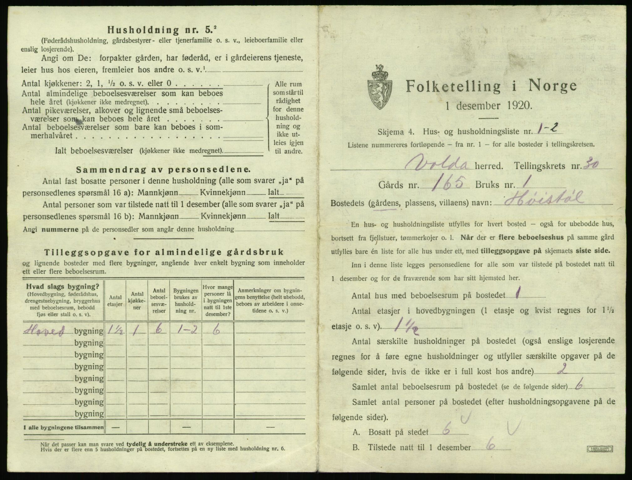 SAT, 1920 census for Volda, 1920, p. 1860