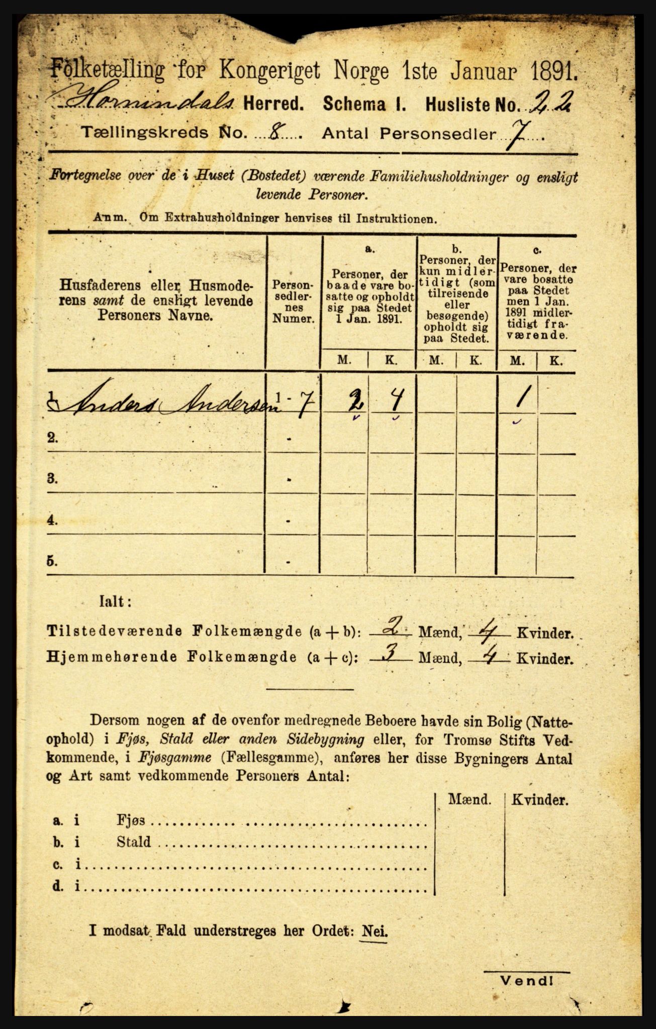 RA, 1891 census for 1444 Hornindal, 1891, p. 1888