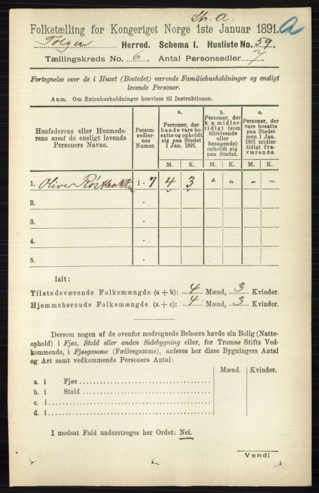 RA, 1891 census for 0436 Tolga, 1891, p. 1638