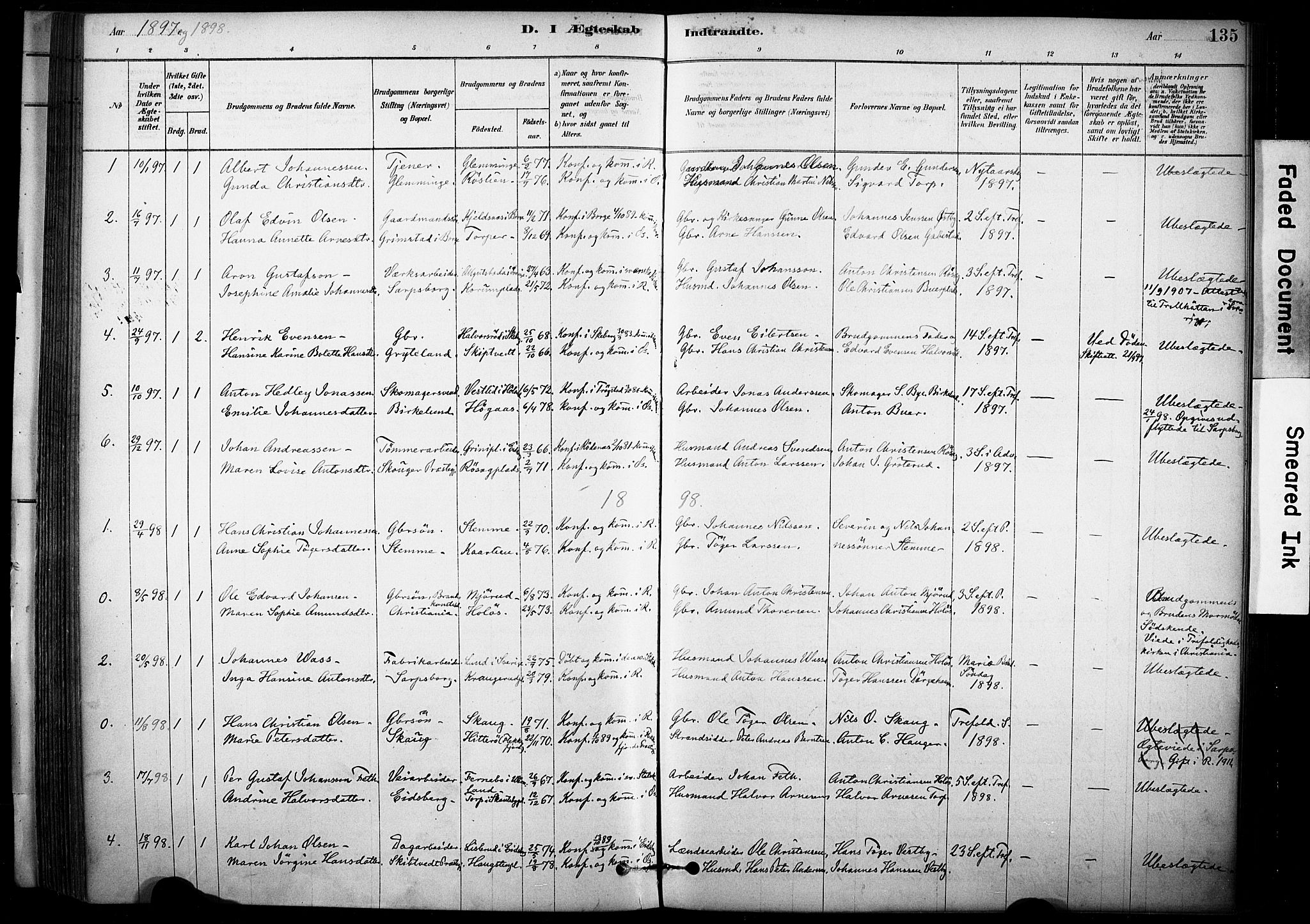 Rakkestad prestekontor Kirkebøker, AV/SAO-A-2008/F/Fc/L0001: Parish register (official) no. III 1, 1878-1905, p. 135