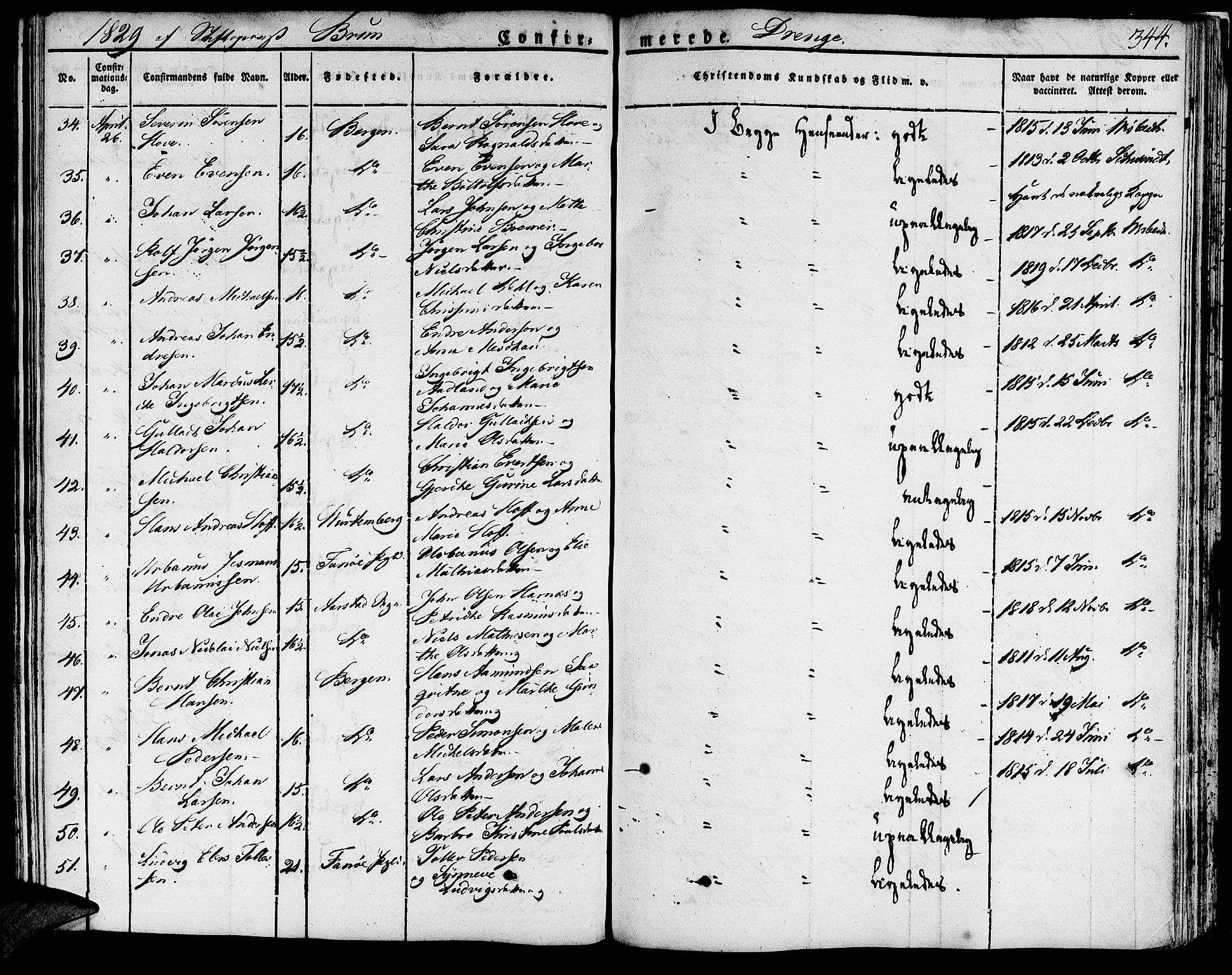 Domkirken sokneprestembete, AV/SAB-A-74801/H/Haa/L0012: Parish register (official) no. A 12, 1821-1840, p. 344