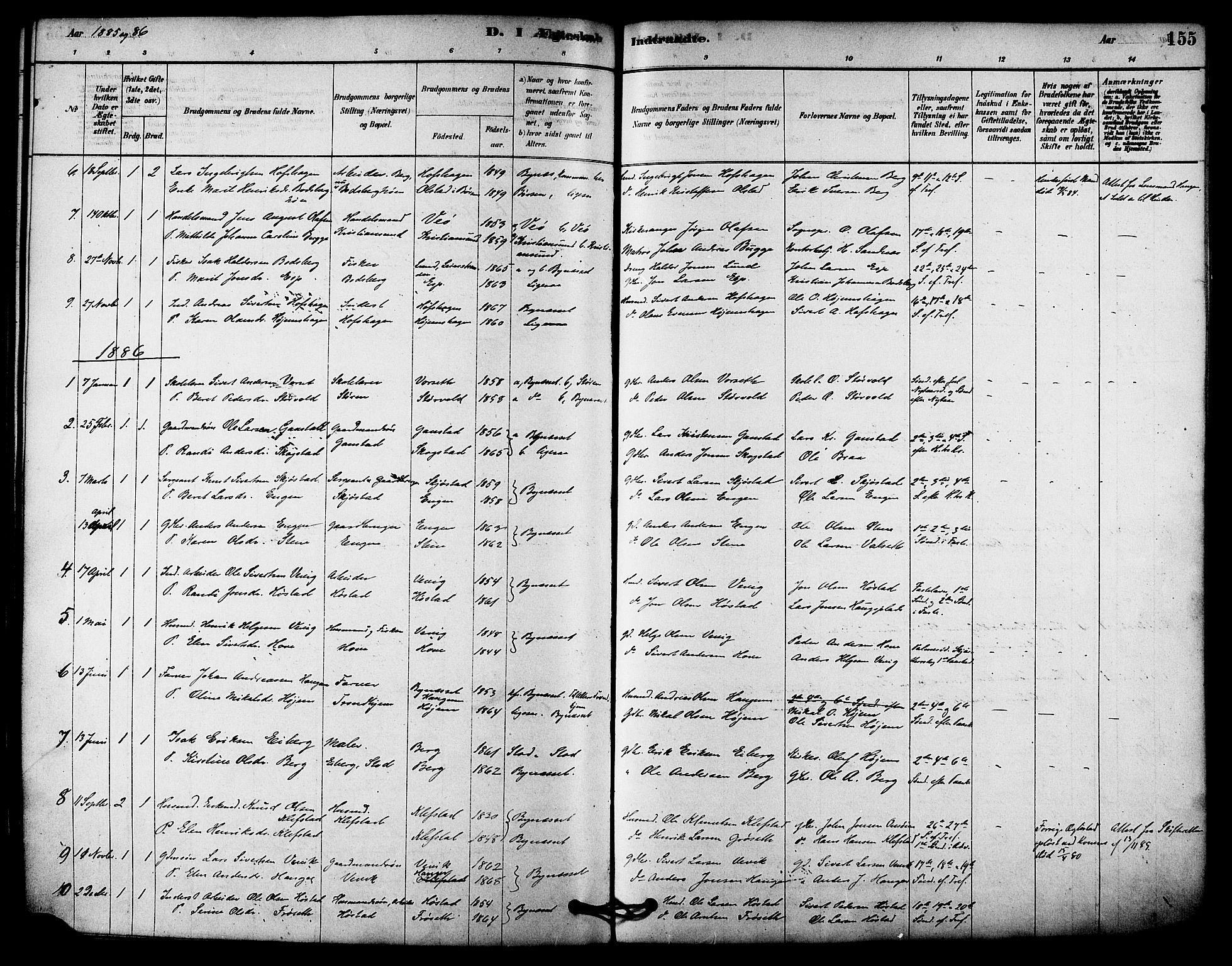 Ministerialprotokoller, klokkerbøker og fødselsregistre - Sør-Trøndelag, AV/SAT-A-1456/612/L0378: Parish register (official) no. 612A10, 1878-1897, p. 155