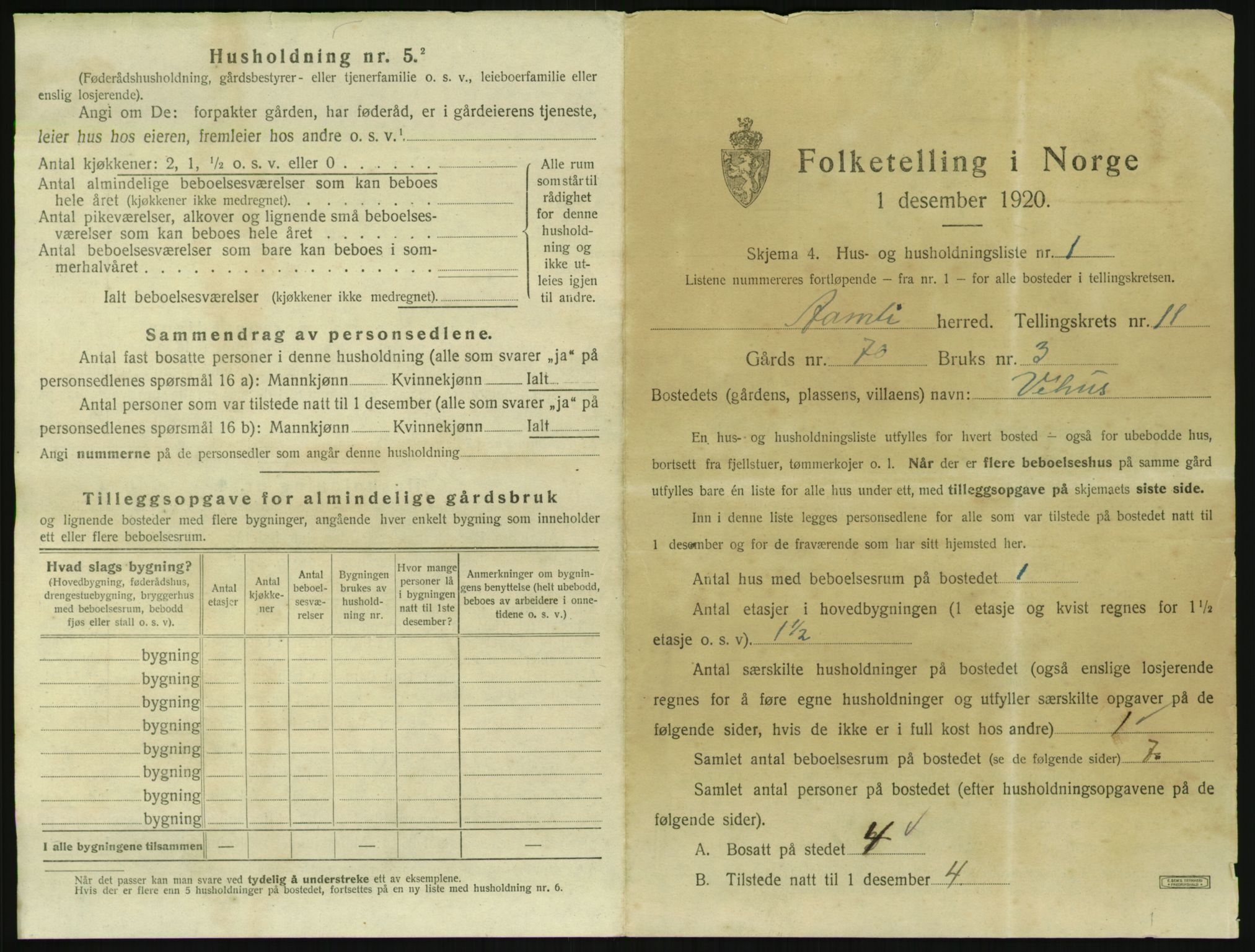 SAK, 1920 census for Åmli, 1920, p. 645