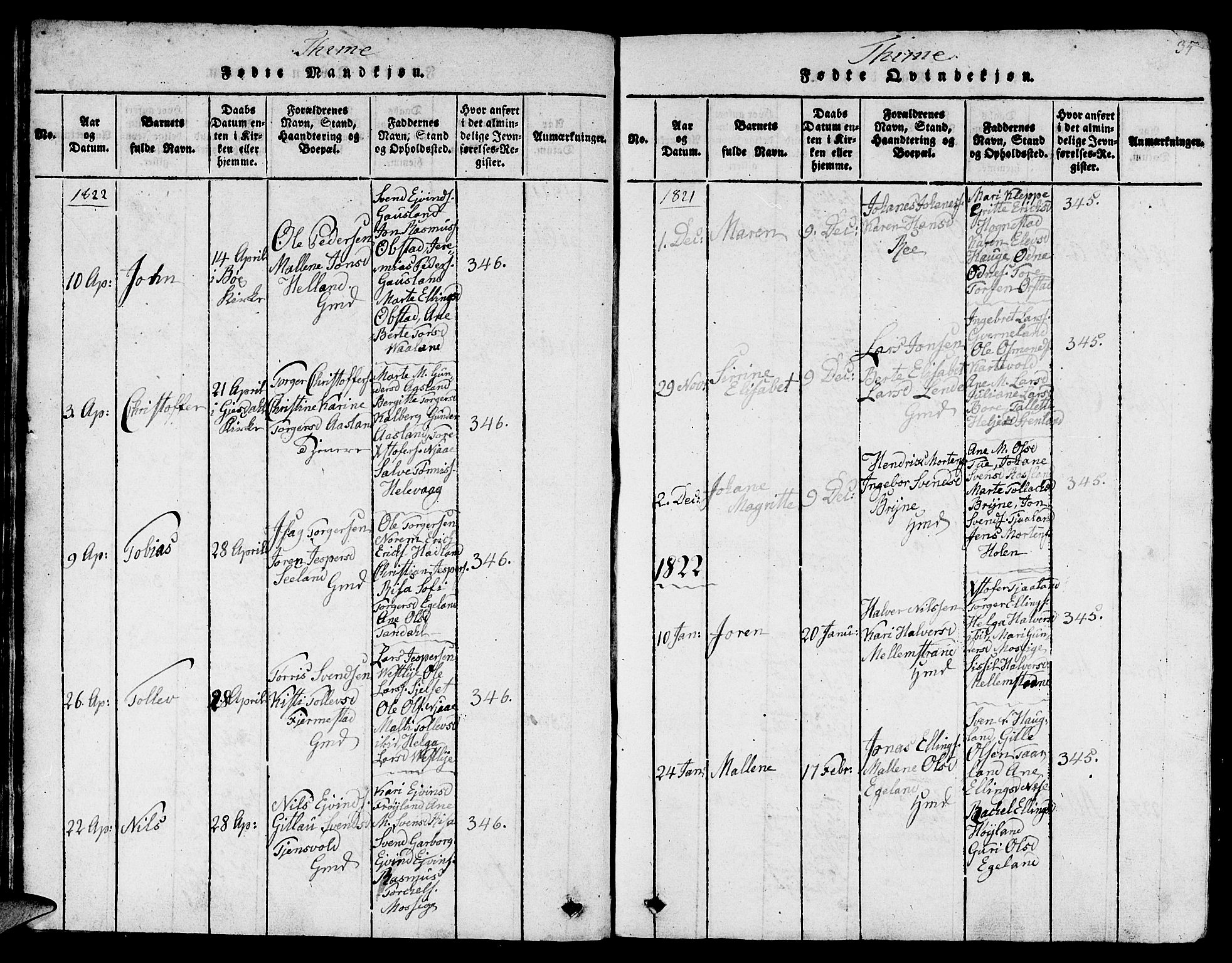 Lye sokneprestkontor, AV/SAST-A-101794/001/30BB/L0001: Parish register (copy) no. B 1 /1, 1816-1826, p. 35
