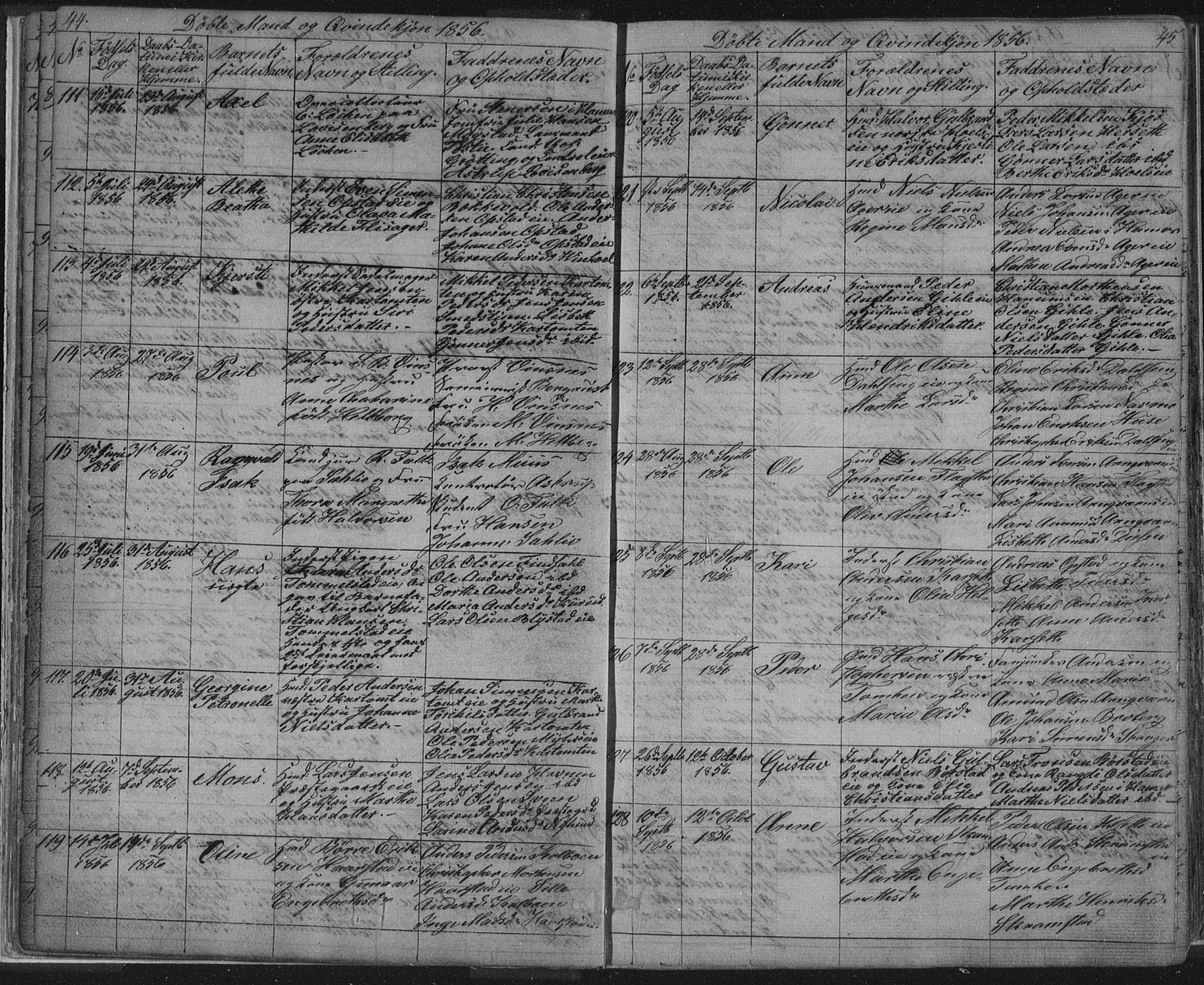 Vang prestekontor, Hedmark, SAH/PREST-008/H/Ha/Hab/L0010A: Parish register (copy) no. 10a, 1854-1896, p. 44-45