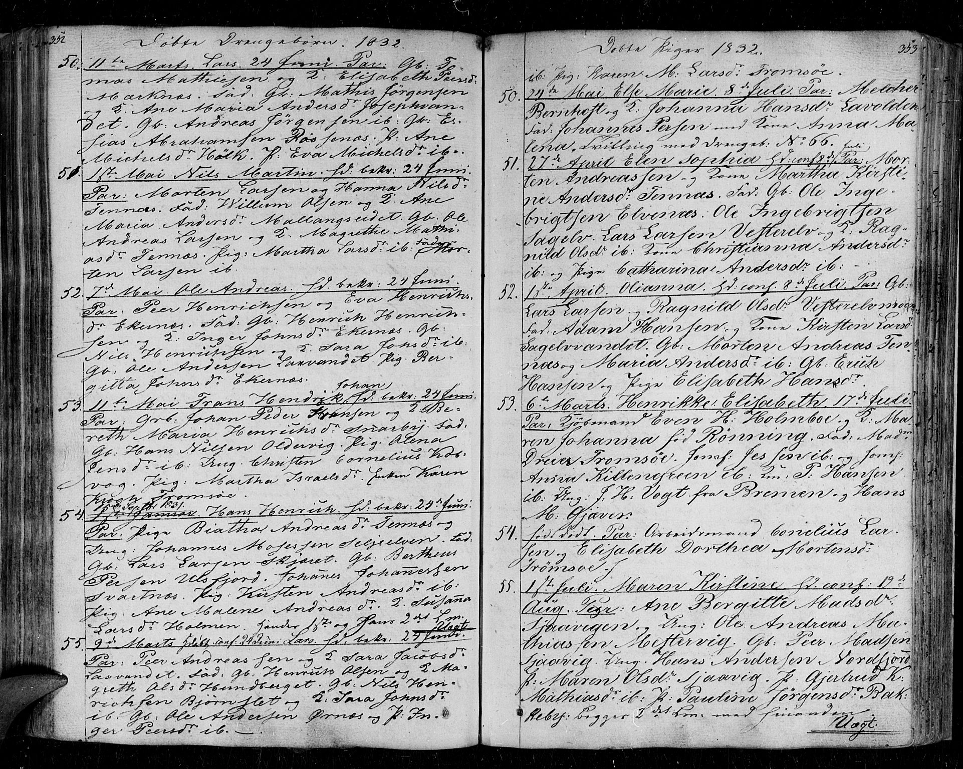 Tromsø sokneprestkontor/stiftsprosti/domprosti, AV/SATØ-S-1343/G/Ga/L0008kirke: Parish register (official) no. 8, 1829-1837, p. 352-353
