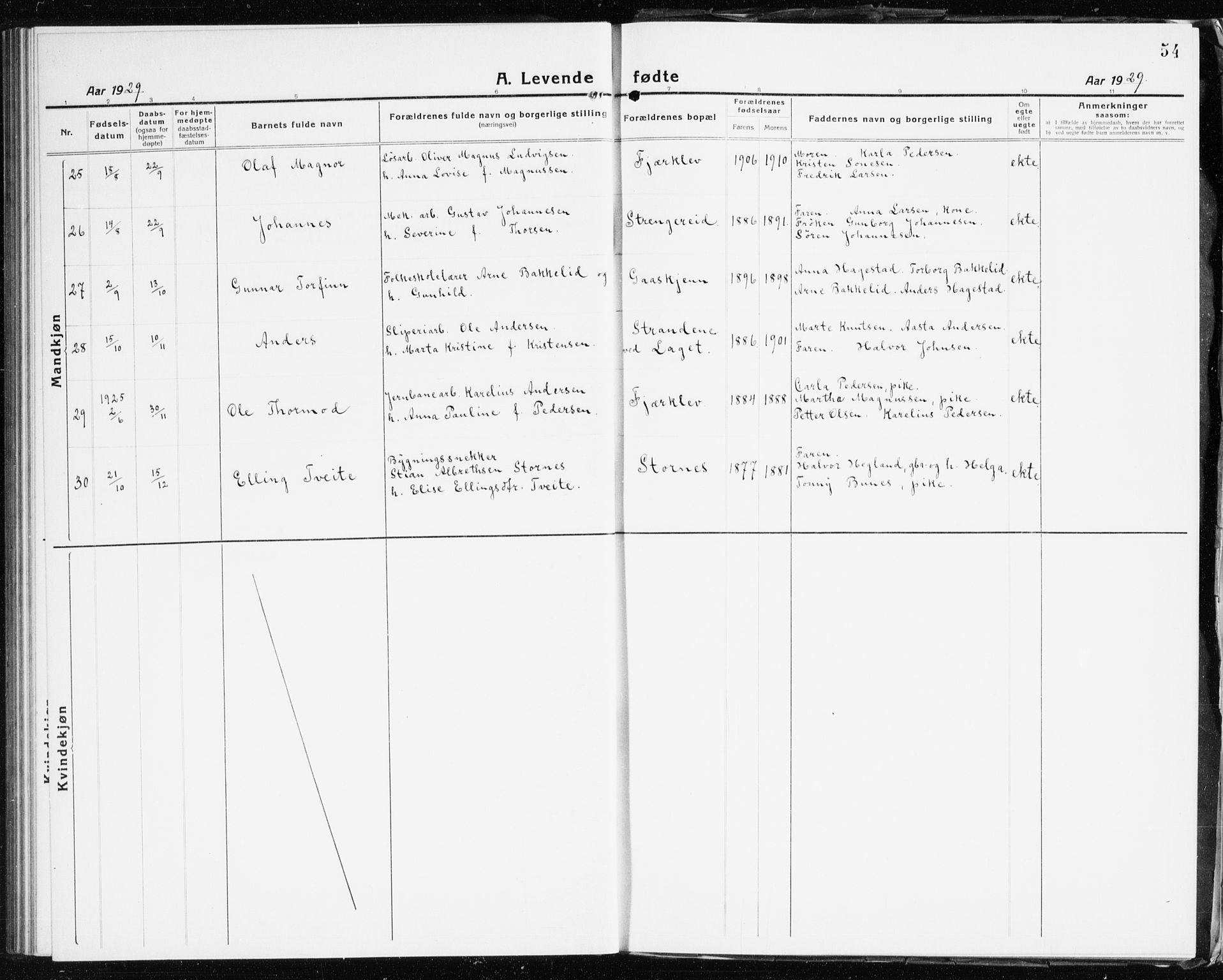 Holt sokneprestkontor, SAK/1111-0021/F/Fb/L0012: Parish register (copy) no. B 12, 1919-1944, p. 54