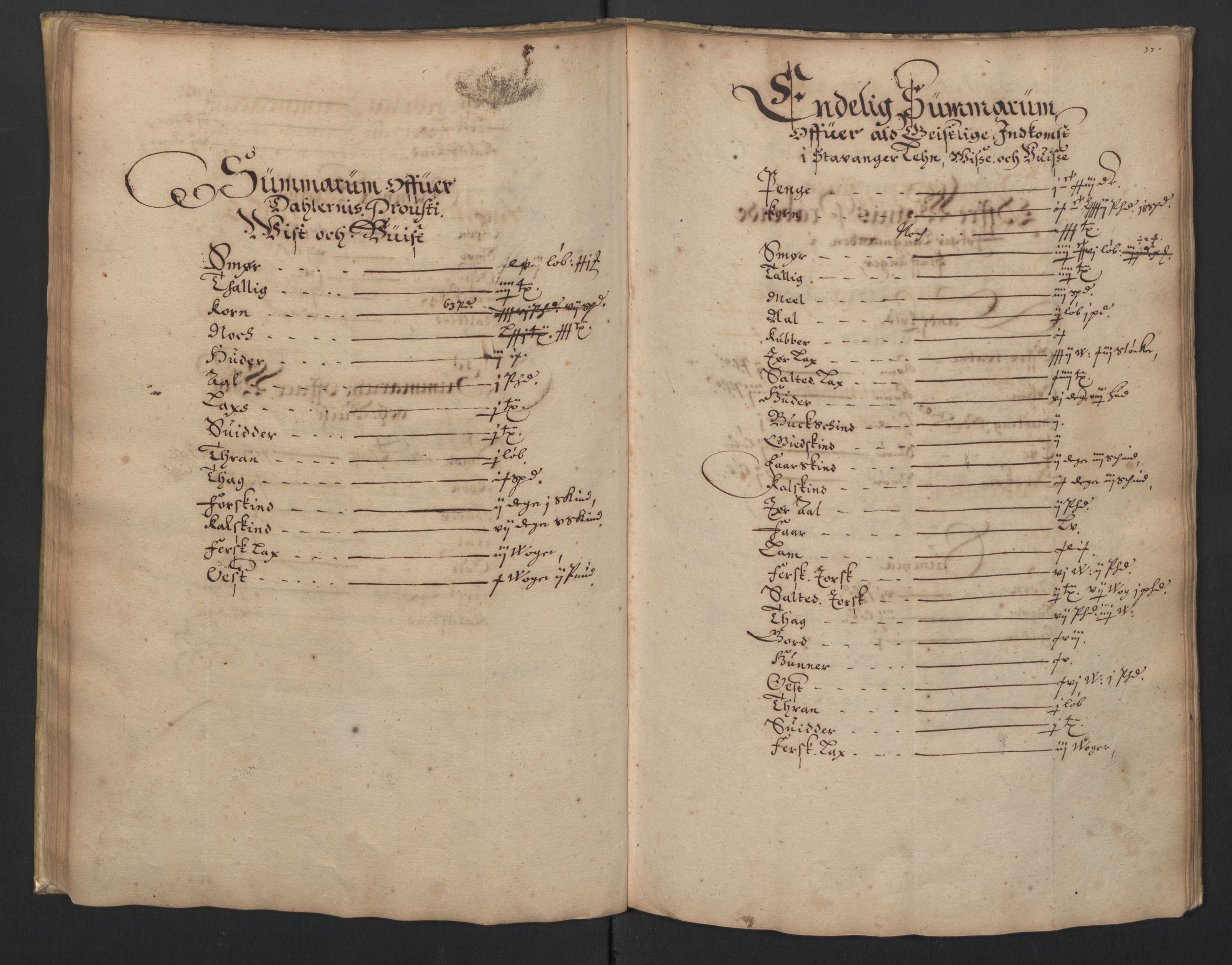 Rentekammeret inntil 1814, Realistisk ordnet avdeling, AV/RA-EA-4070/L/L0023/0003: Stavanger lagdømme: / [C]: Jordebok over bispens samt kannikenes, prestenes, kirkenes og hospitalets inntekter., 1661, p. 36b-37a