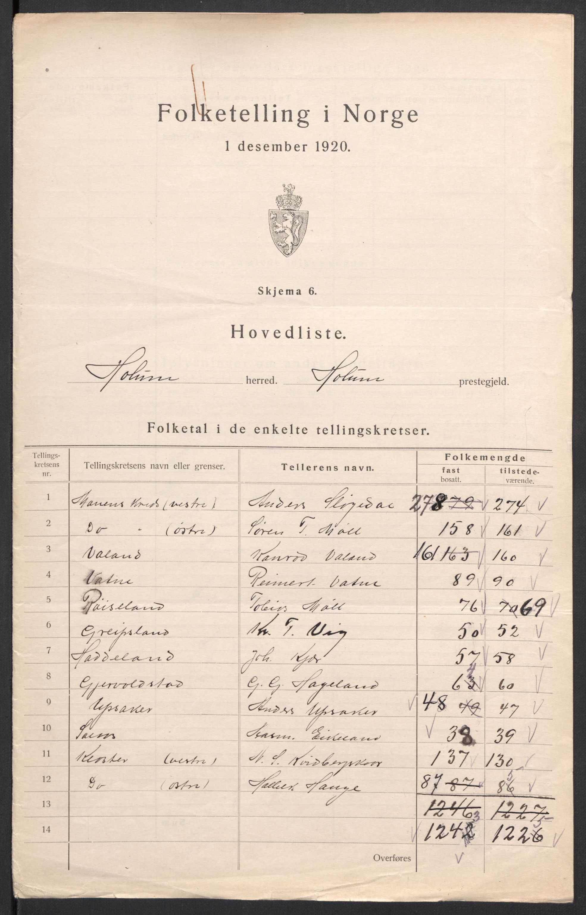 SAK, 1920 census for Holum, 1920, p. 10