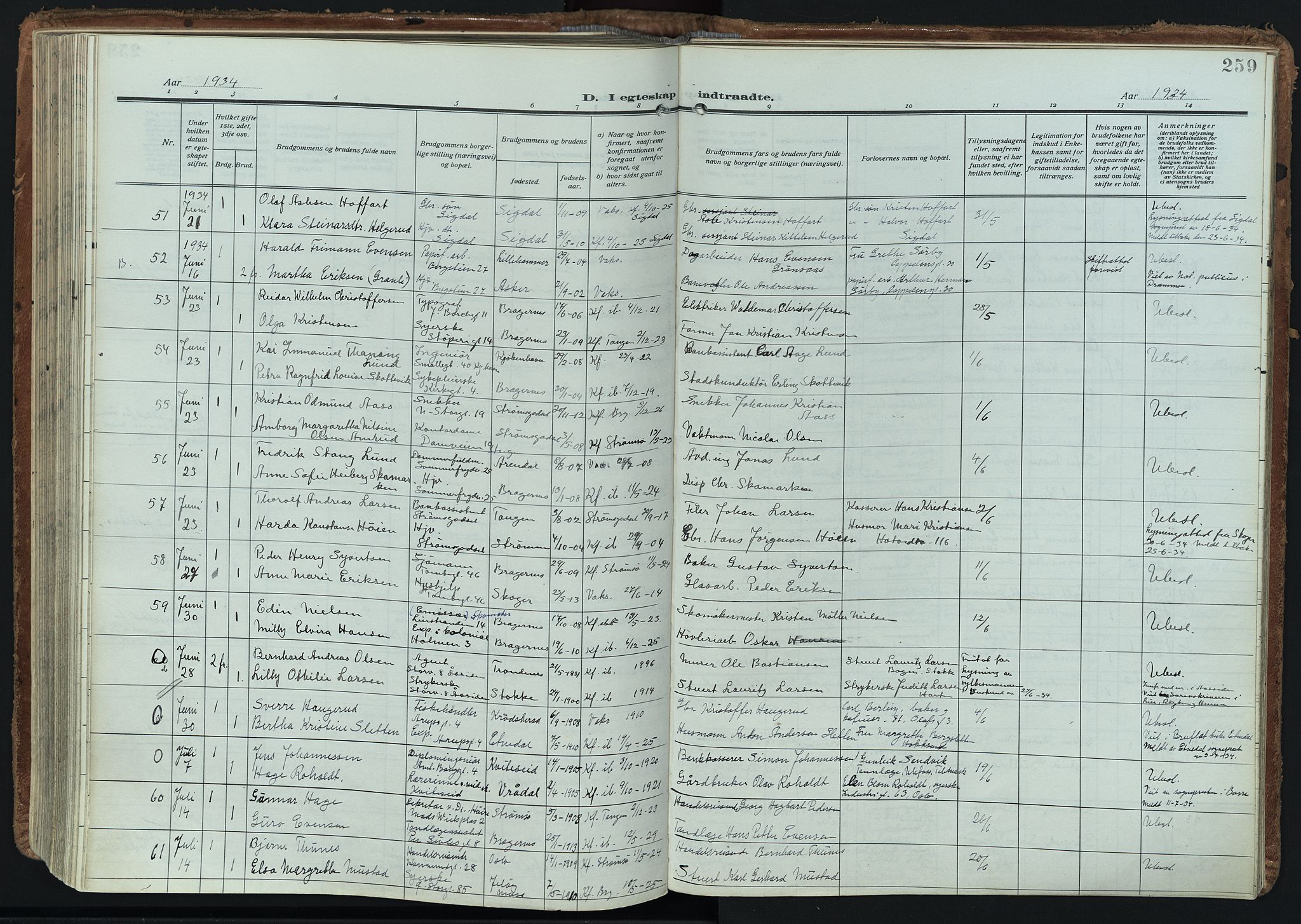 Bragernes kirkebøker, SAKO/A-6/F/Fc/L0009: Parish register (official) no. III 9, 1921-1939, p. 259