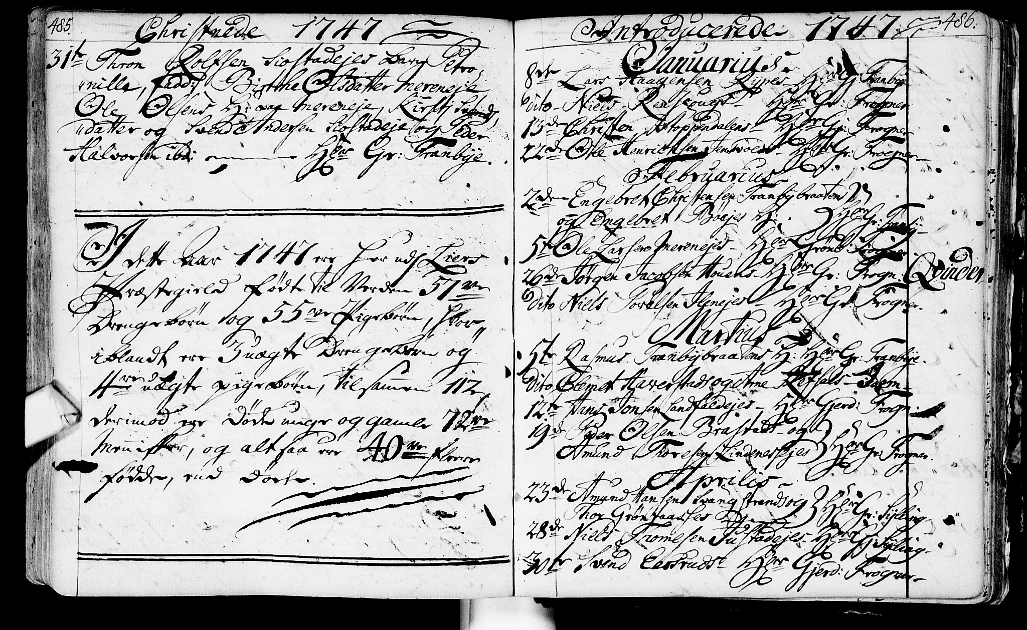 Lier kirkebøker, AV/SAKO-A-230/F/Fa/L0003: Parish register (official) no. I 3, 1727-1748, p. 485-486