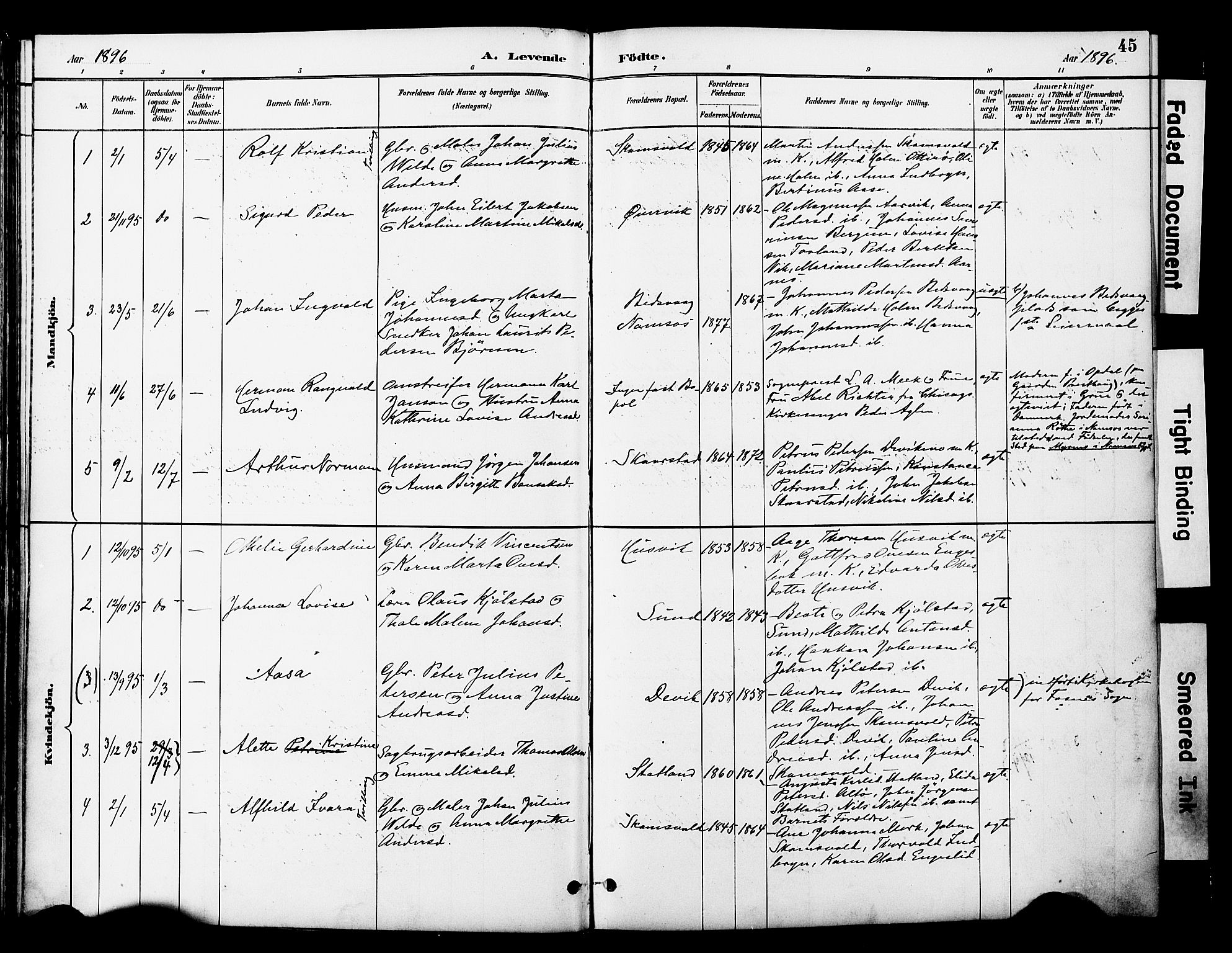 Ministerialprotokoller, klokkerbøker og fødselsregistre - Nord-Trøndelag, AV/SAT-A-1458/774/L0628: Parish register (official) no. 774A02, 1887-1903, p. 45