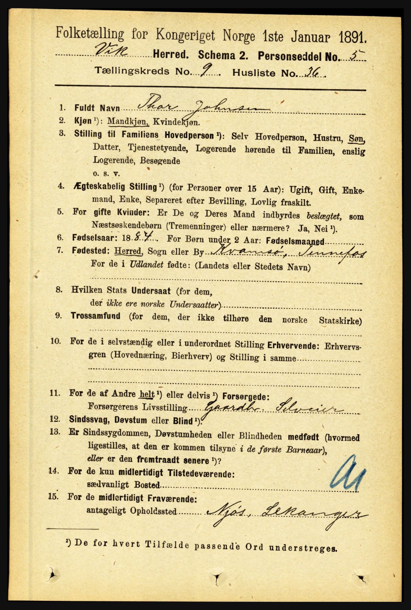 RA, 1891 census for 1417 Vik, 1891, p. 4208