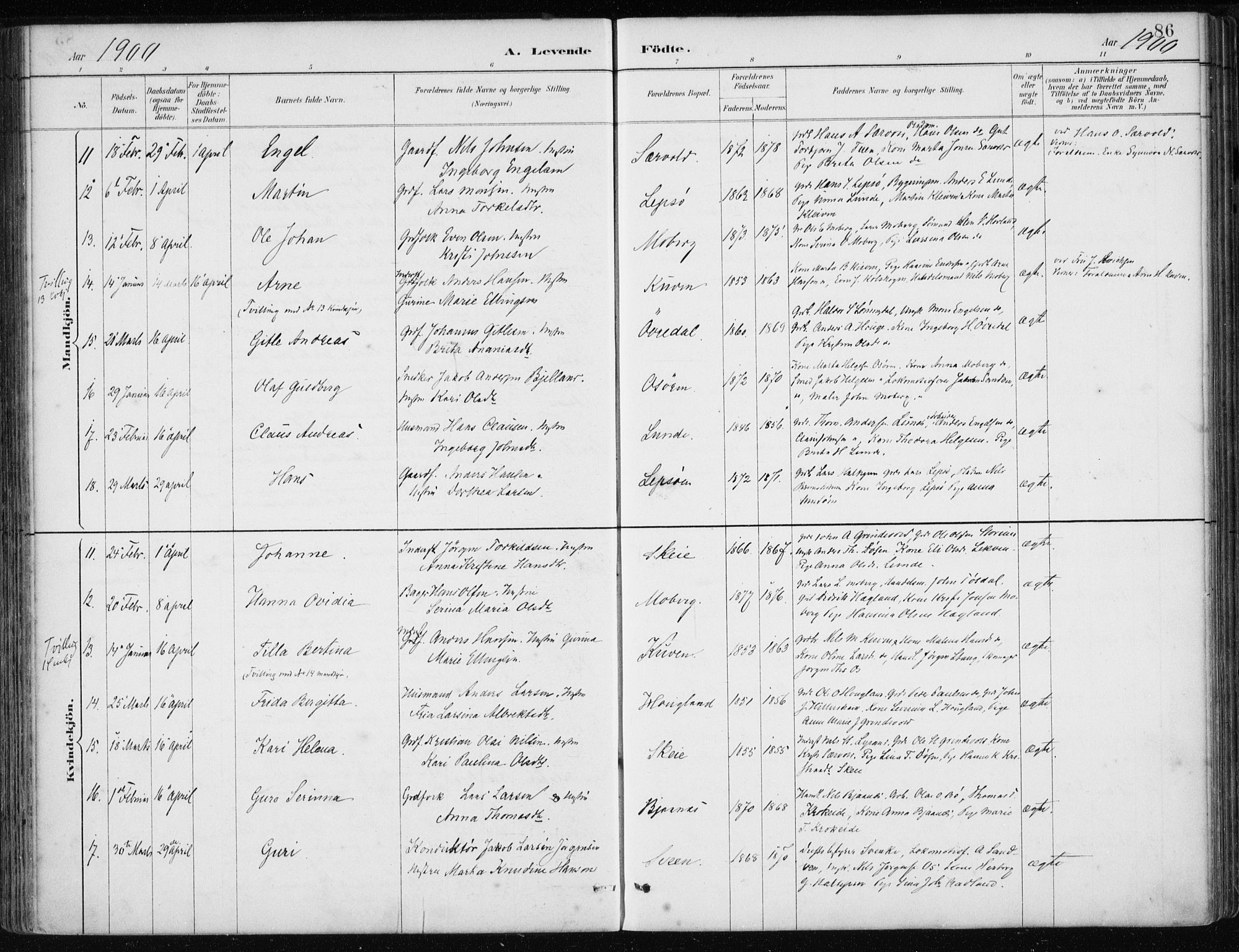 Os sokneprestembete, AV/SAB-A-99929: Parish register (official) no. B 1, 1885-1902, p. 86