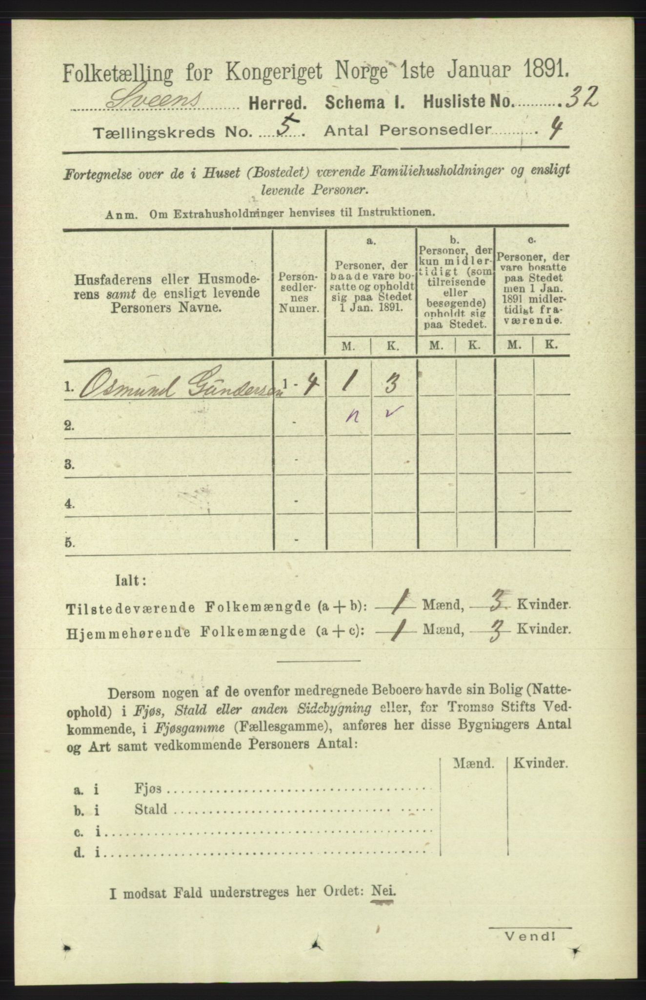 RA, 1891 census for 1216 Sveio, 1891, p. 1442