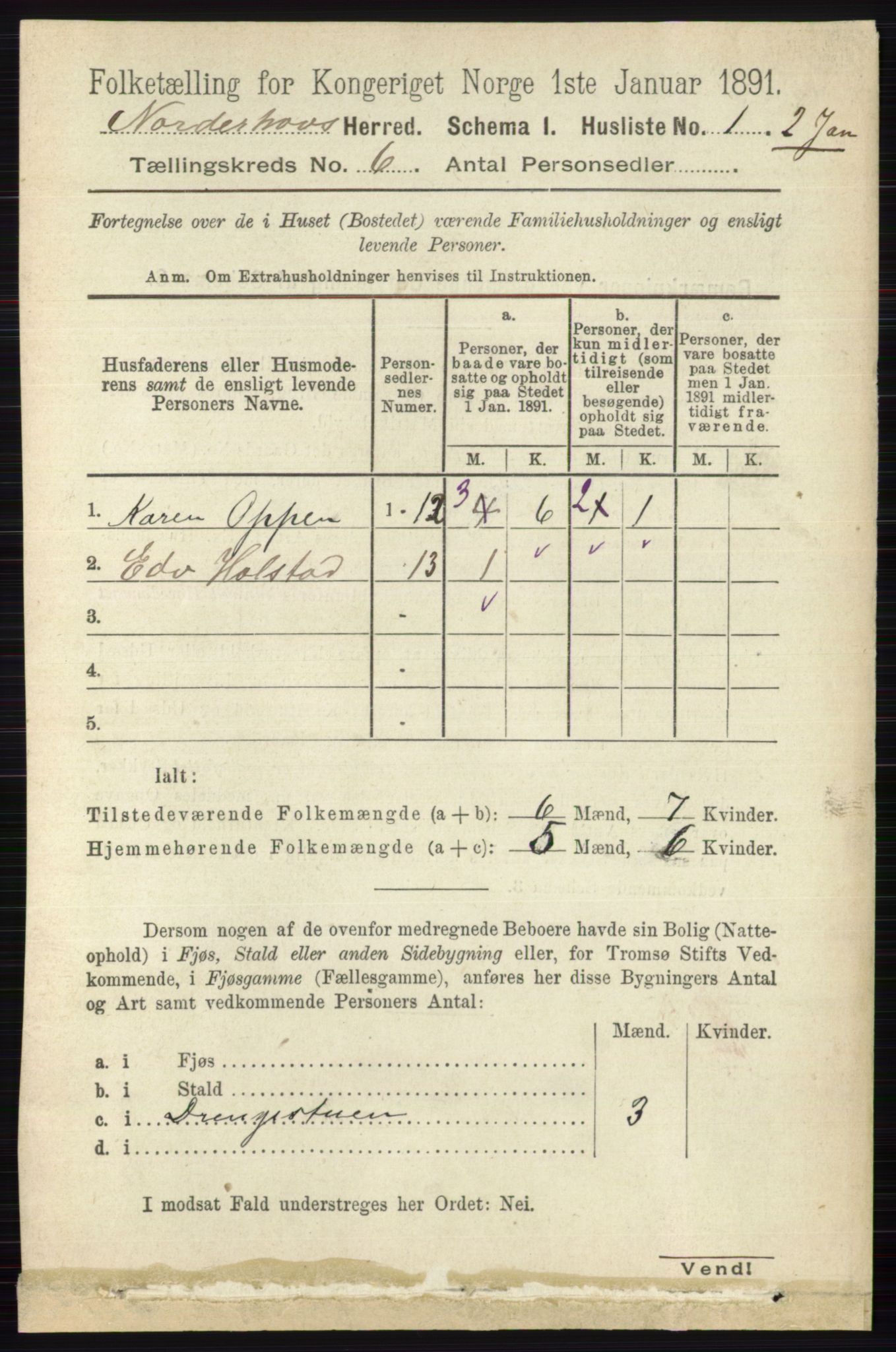 RA, 1891 census for 0613 Norderhov, 1891, p. 3929