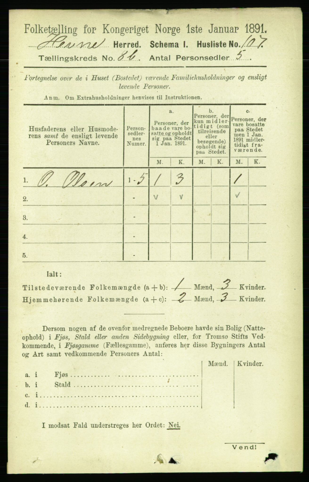 RA, 1891 census for 1612 Hemne, 1891, p. 5517