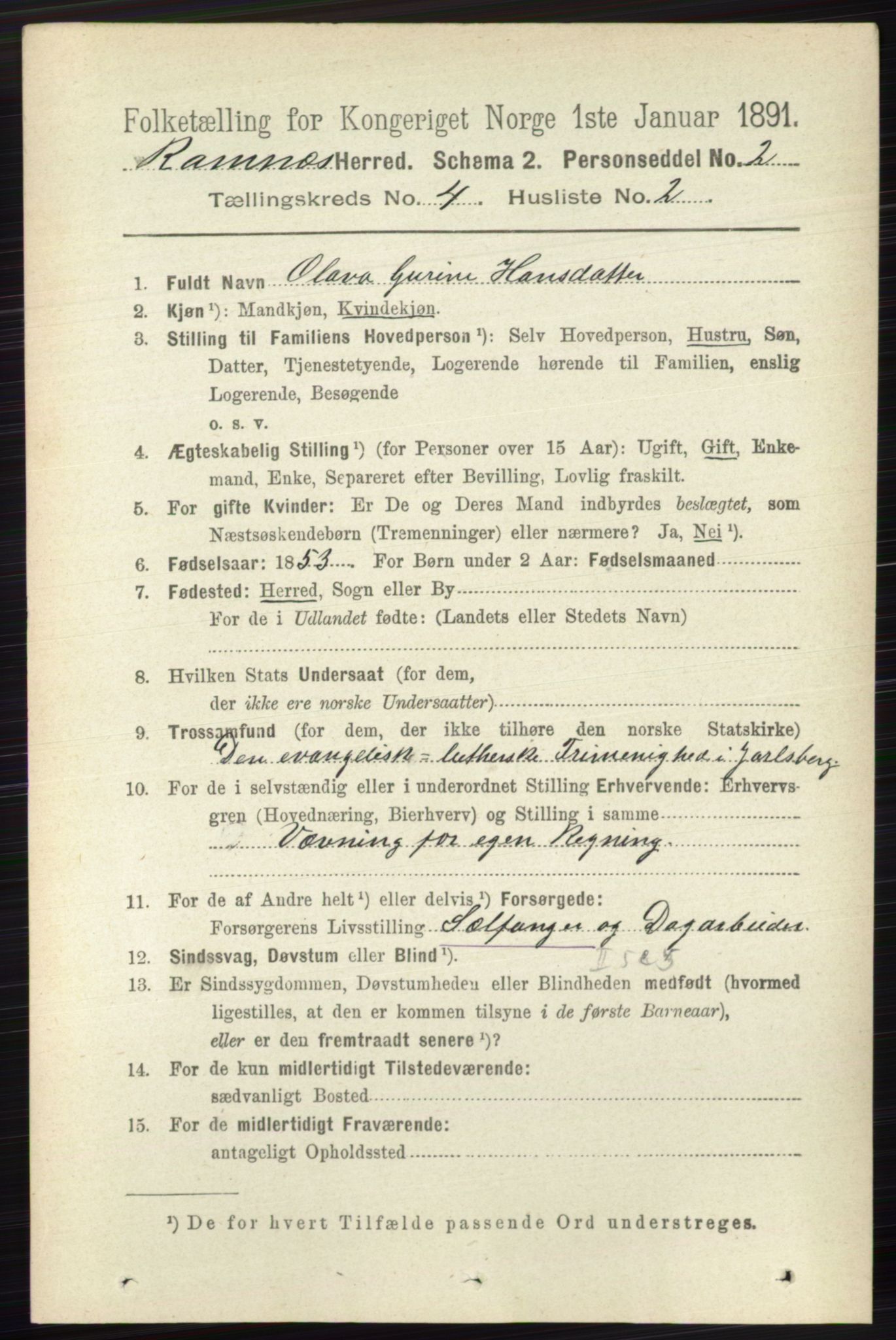 RA, 1891 census for 0718 Ramnes, 1891, p. 1952