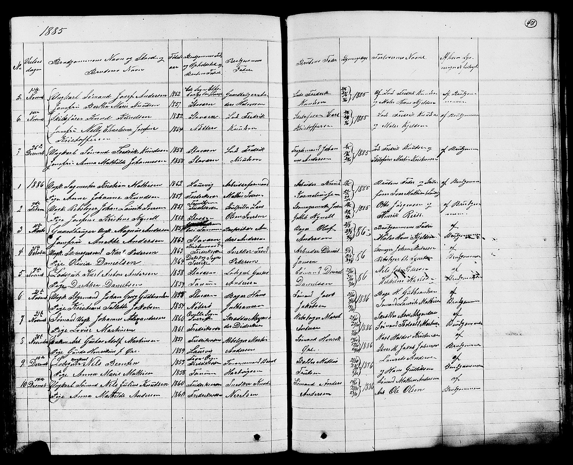 Stavern kirkebøker, AV/SAKO-A-318/G/Ga/L0002: Parish register (copy) no. 2, 1839-1909, p. 451