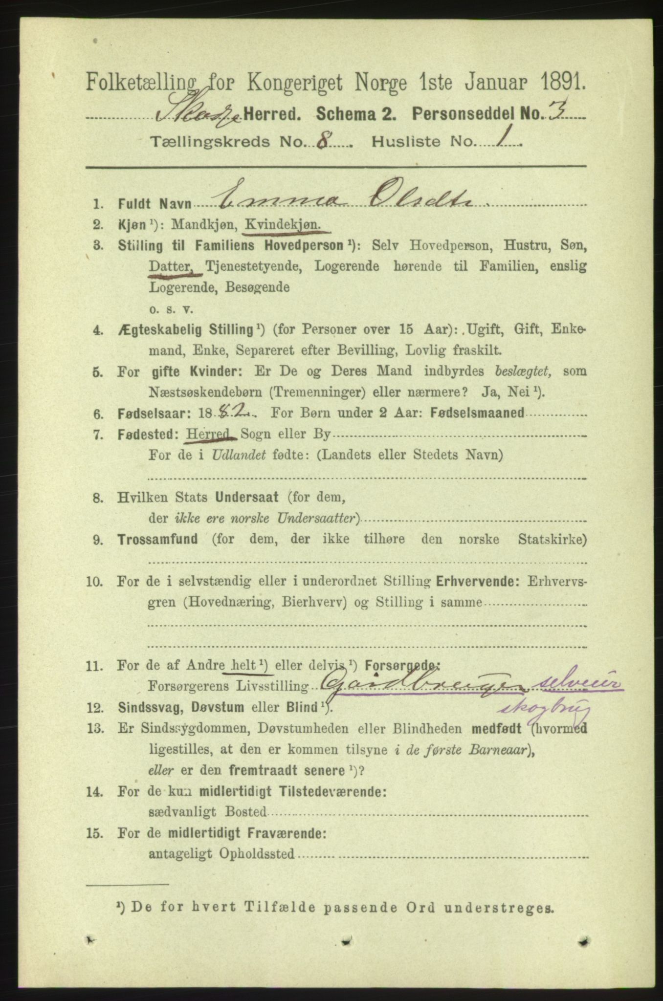 RA, 1891 census for 1529 Skodje, 1891, p. 1696