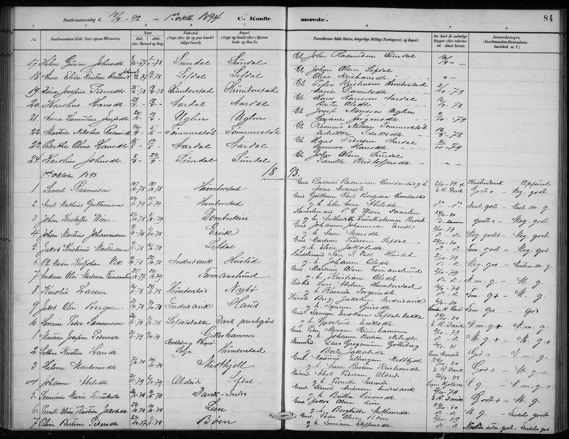 Davik sokneprestembete, AV/SAB-A-79701/H/Hab/Haba/L0002: Parish register (copy) no. A 2, 1890-1911, p. 84