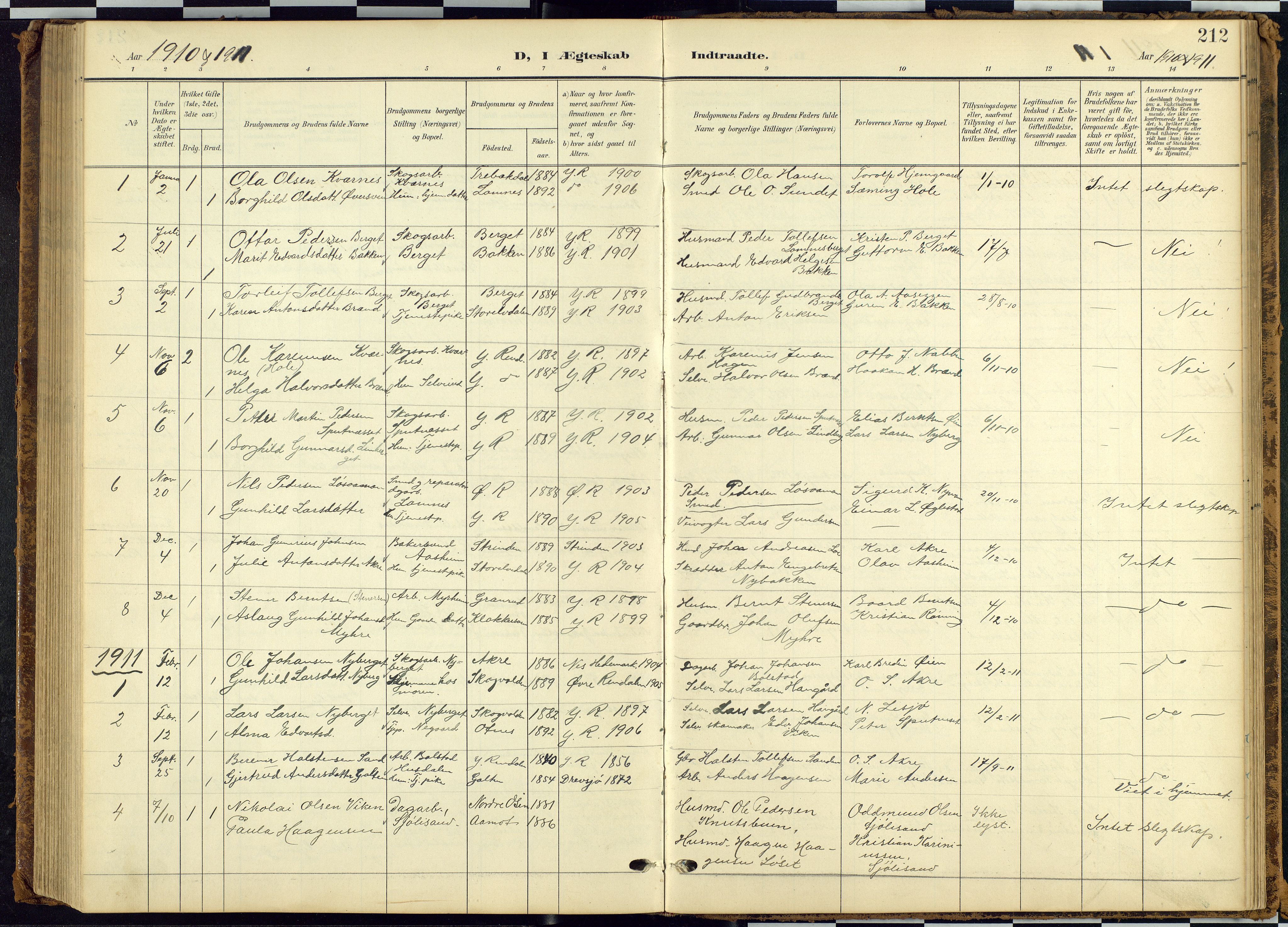 Rendalen prestekontor, AV/SAH-PREST-054/H/Ha/Hab/L0010: Parish register (copy) no. 10, 1903-1940, p. 212